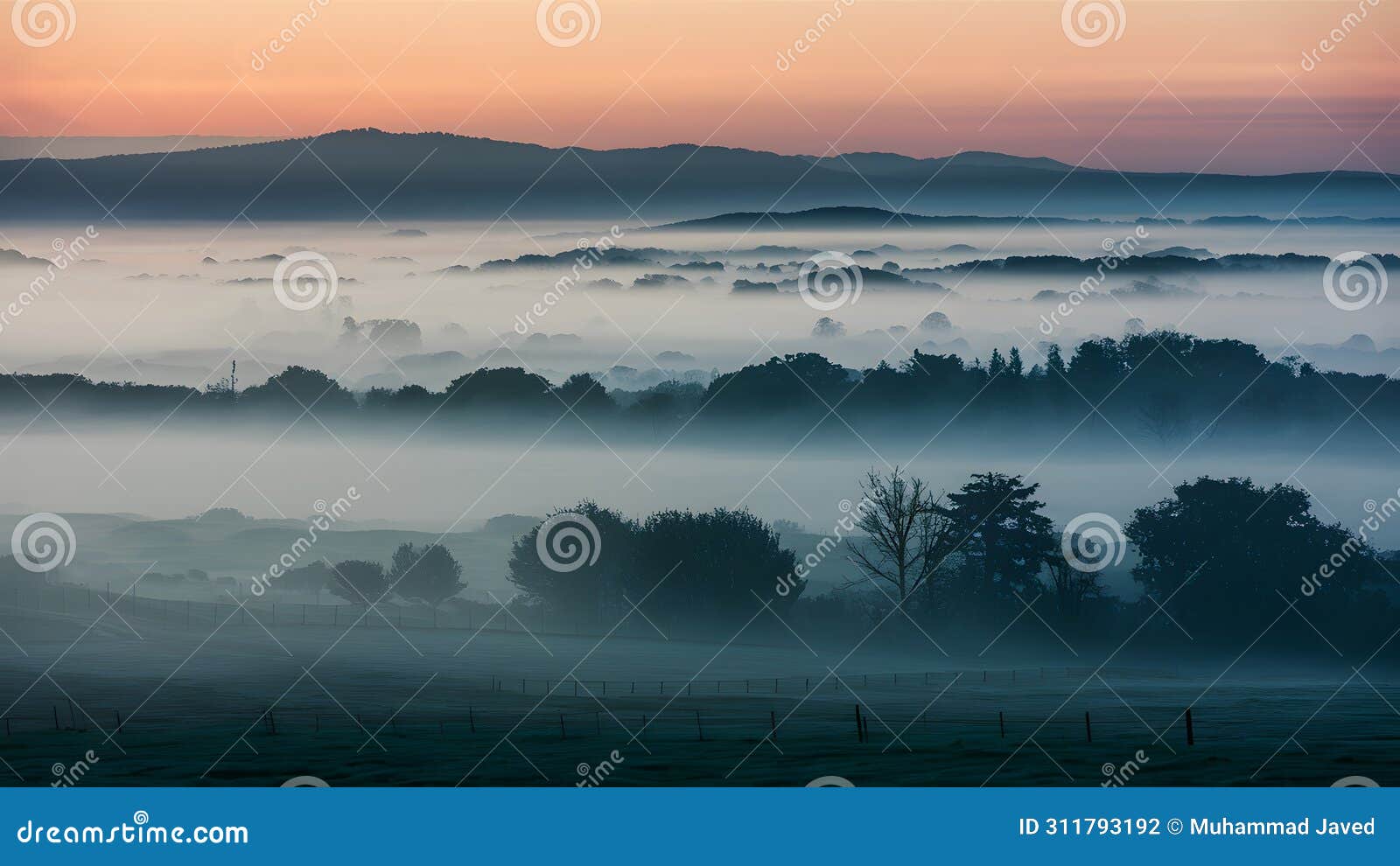soft mist envelops the landscape in a tranquil morning haze