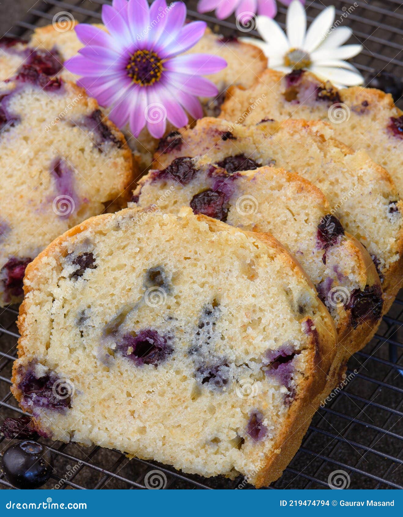 soft moist blueberry cake on a grill