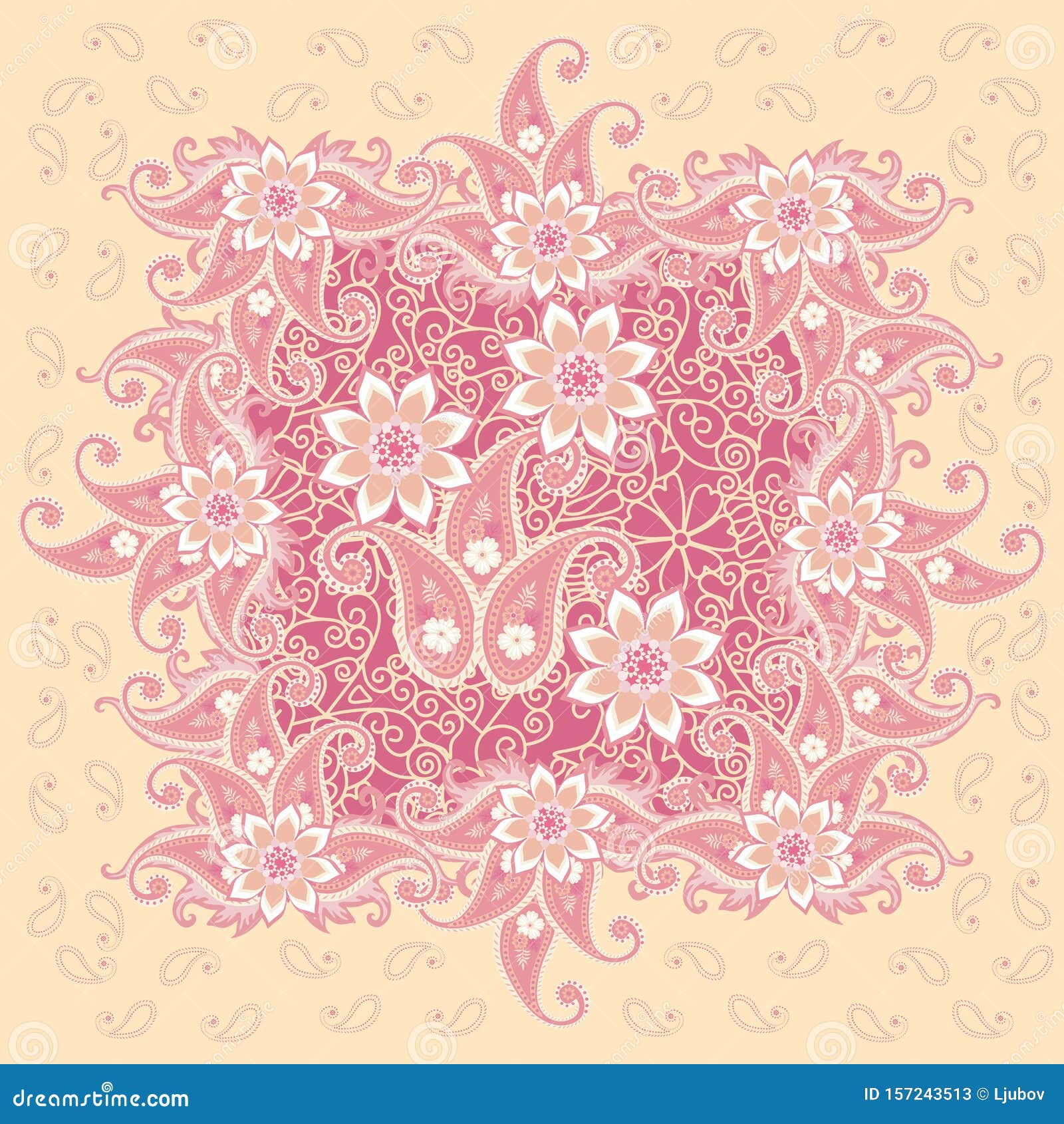 Soft Paisley Ornament in Pink Tones. Cushion, Napkin, Handkerchief ...