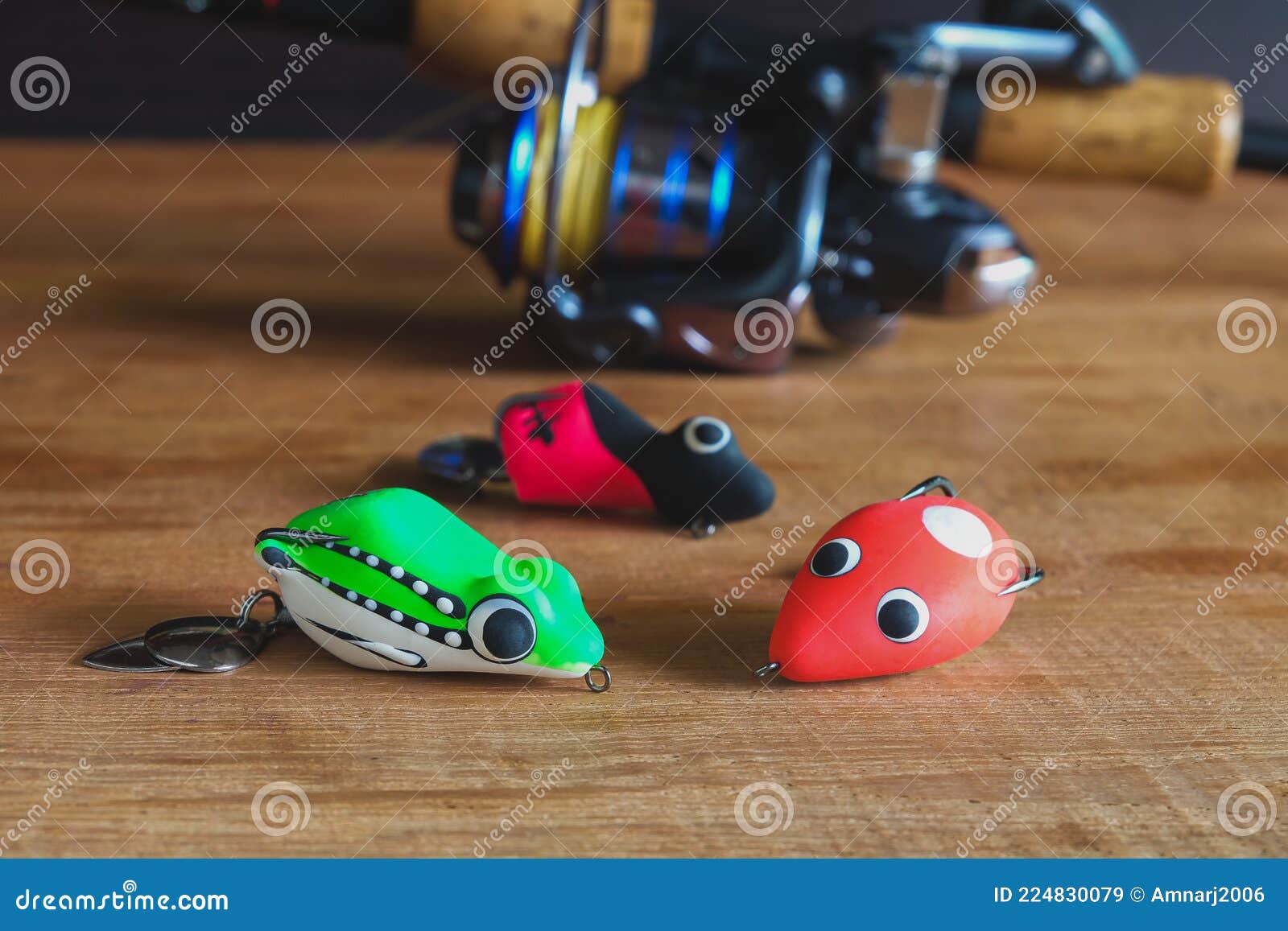Soft Plastic Frog Lure with Fiishing Spinning . Stock Image - Image of  hobby, object: 224830079