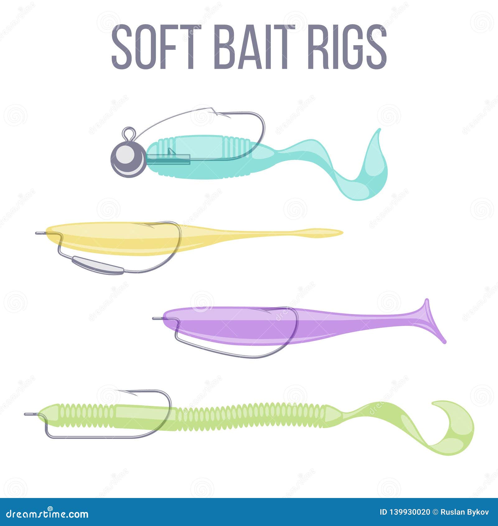 Soft Plastic Lure Types for Catching Predatory Fish. Stock Vector -  Illustration of bait, imitation: 139930020