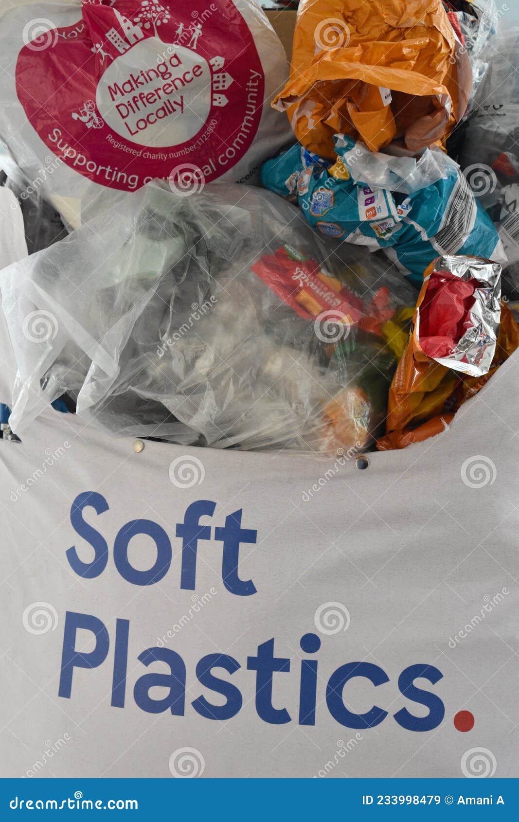 A Soft Plastics Recycling Point Piled High and Overflowing with