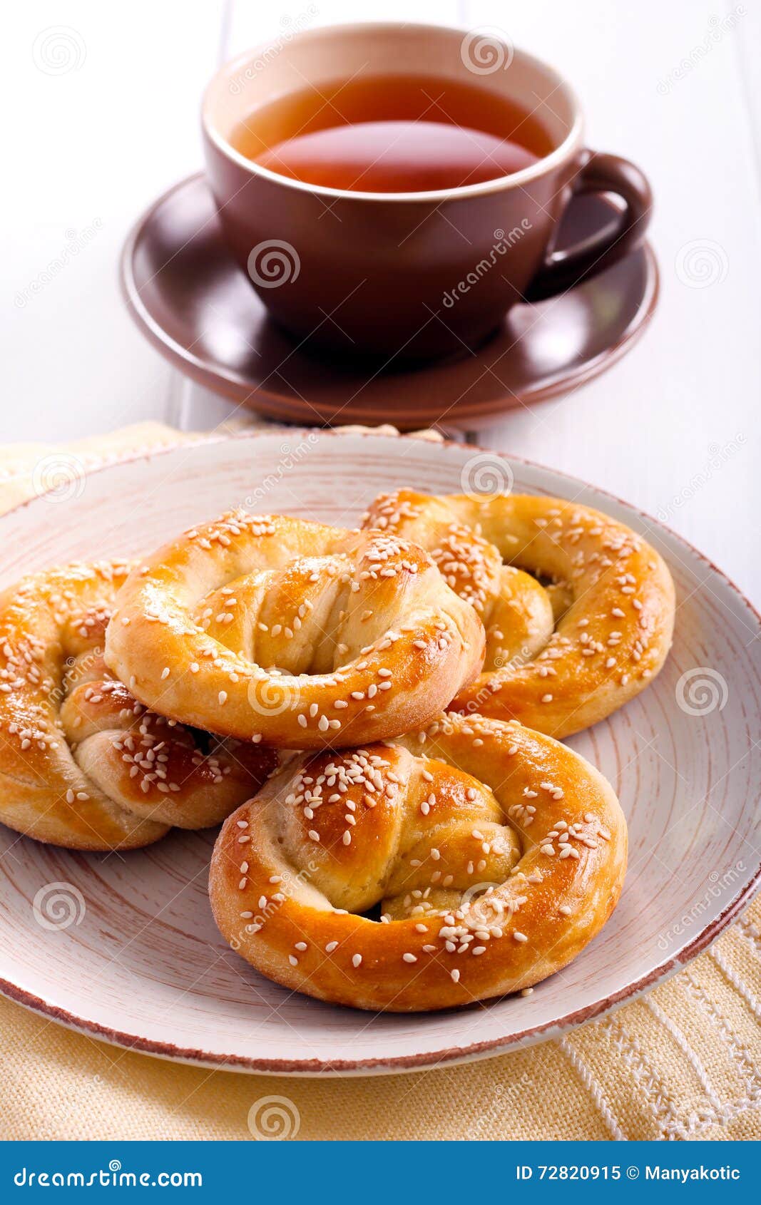 Soft Pretzels with Sesame Seeds Stock Image Image of dessert, buns 72820915