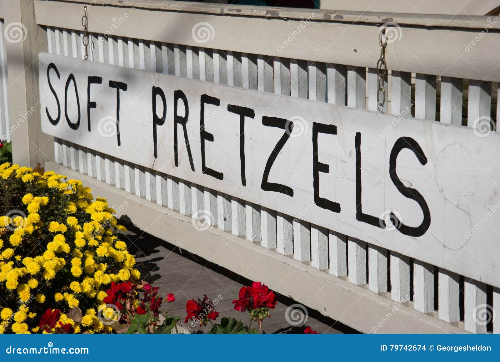 Soft Pretzels stock photo. Image of sign, county, railing 79742674
