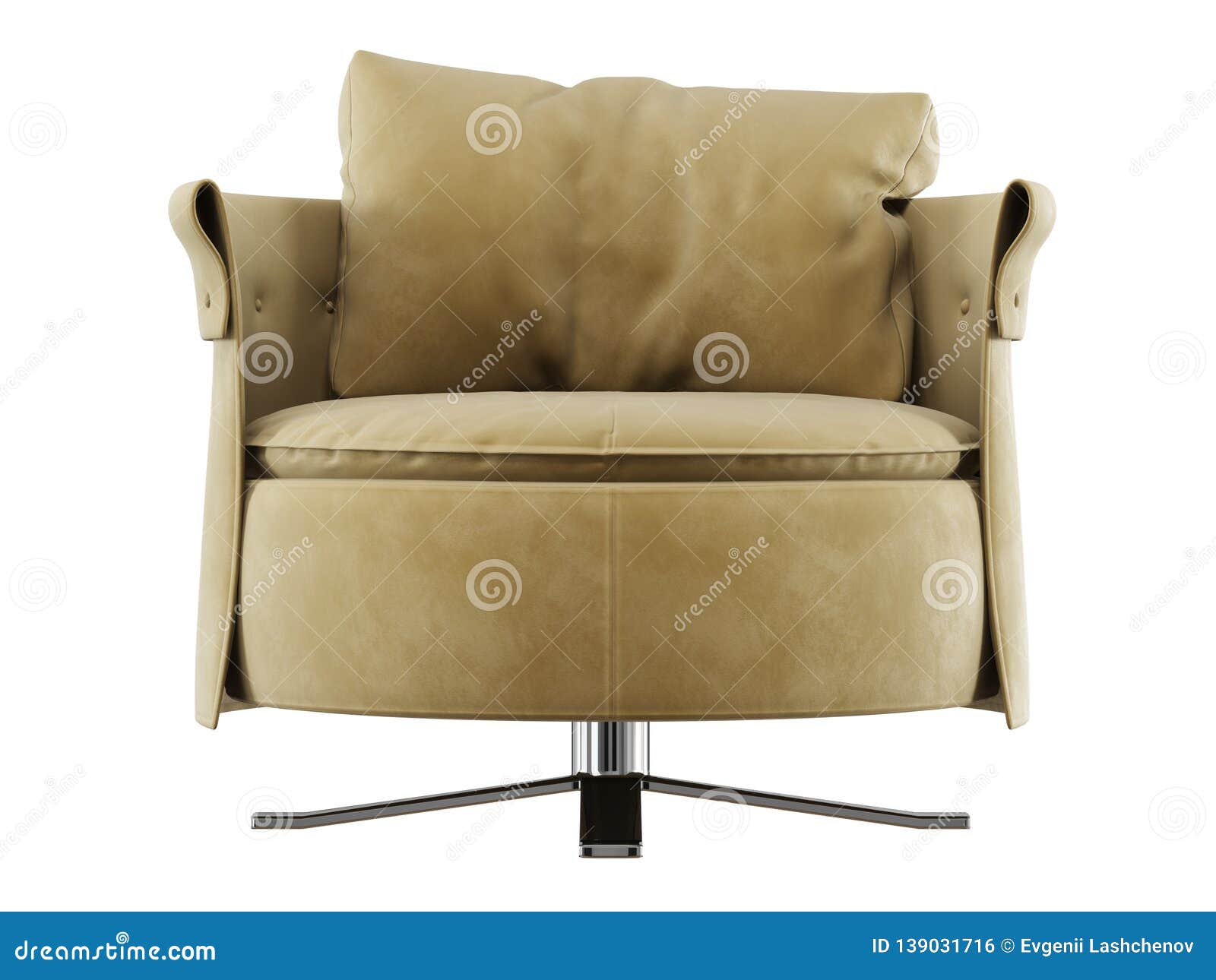 Soft Round Chair with a Pillow Front View 3d Rendering Stock