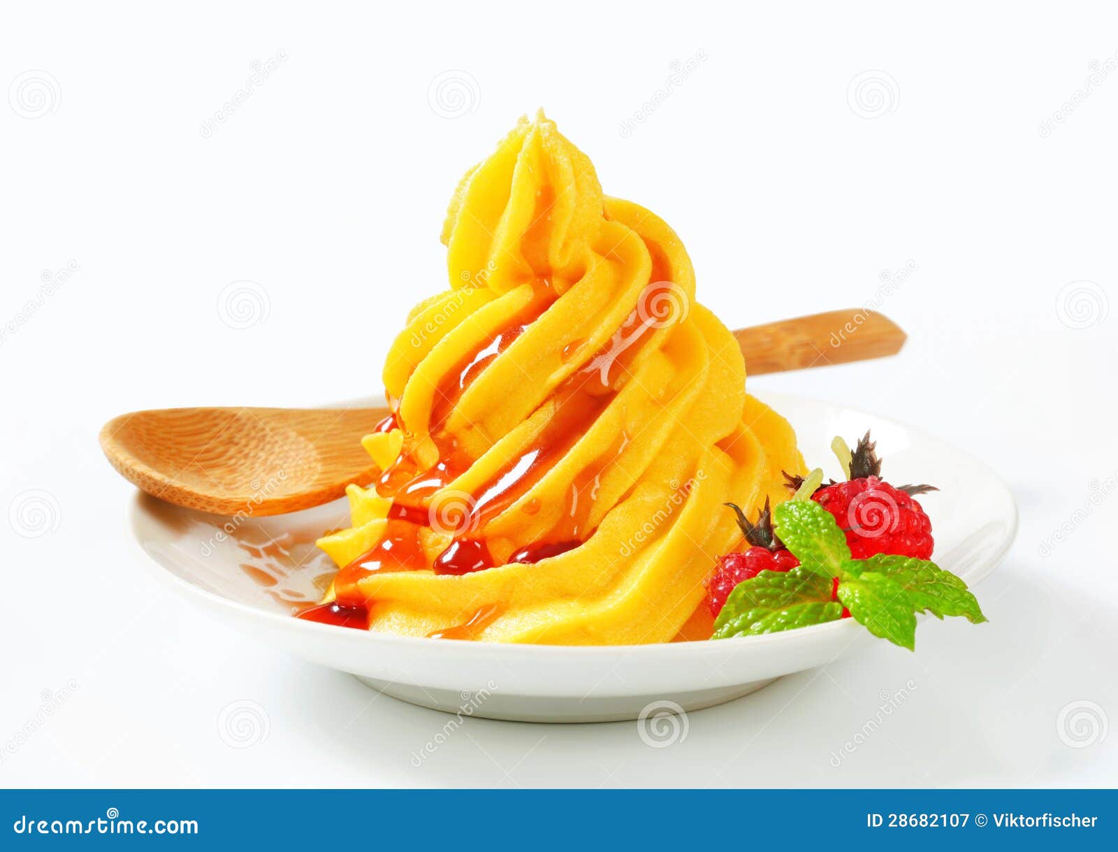 soft serve ice cream with raspberry sauce