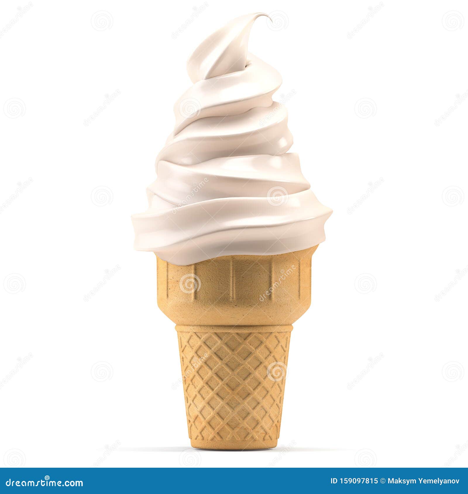 Soft Serve Ice Cream In Waffle Cone Isolated On White Stock Illustration Illustration Of Frozen Serve