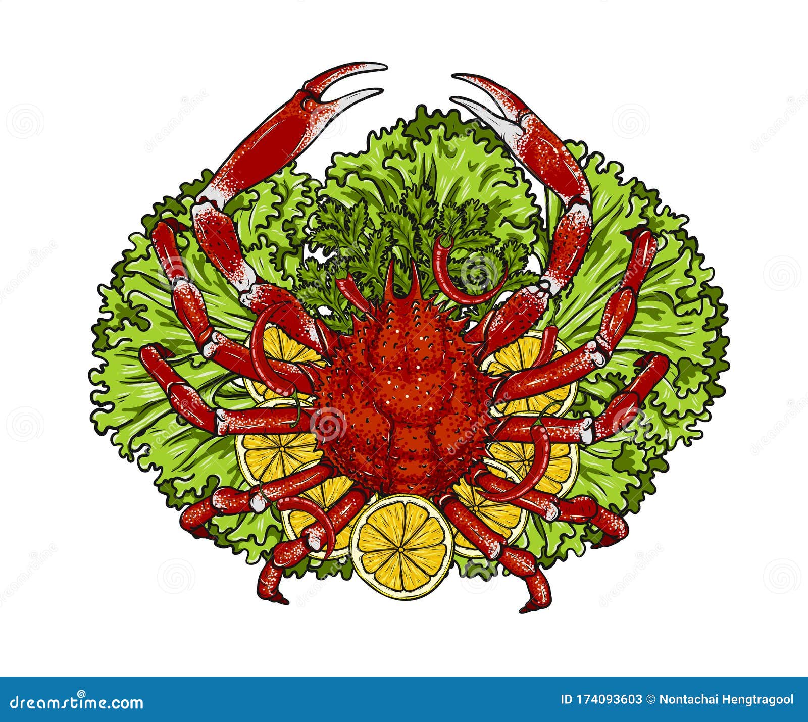 soft shellcrab with lemon and vegetable on white background