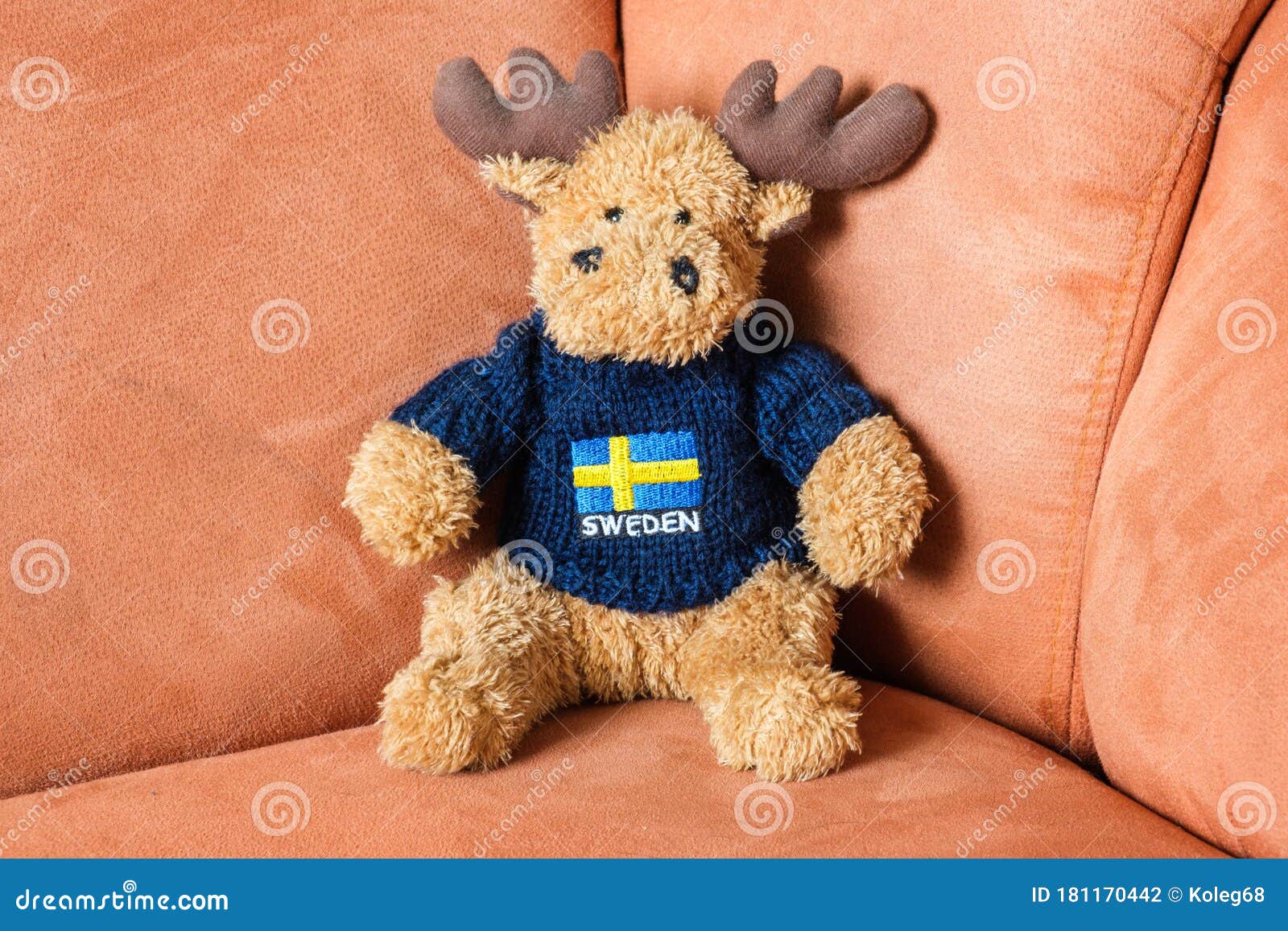 Soft Toy Deer in Blue Jacket Sitting Sofa Stock Photo Image of blue