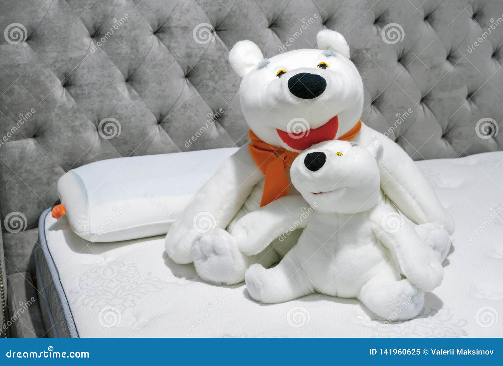 Soft Toys Polar Bears in the Bedroom Interior Stock Image Image of