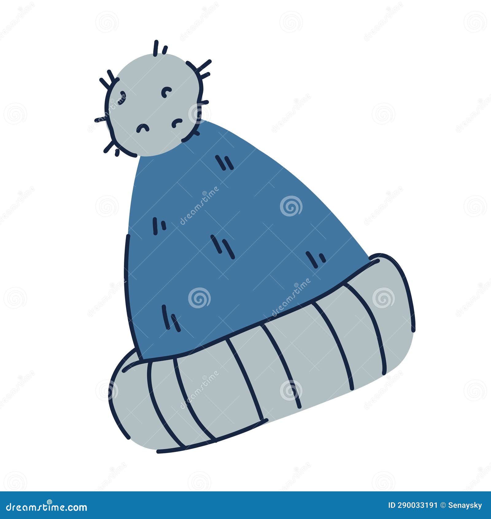 Soft Warm Knitted Winter Hat with Pompom on Top in Blue Colors Stock