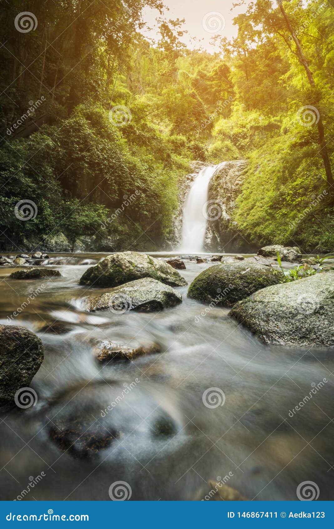 Soft Water Of The Stream In The Natural Park Beautiful Waterfall In