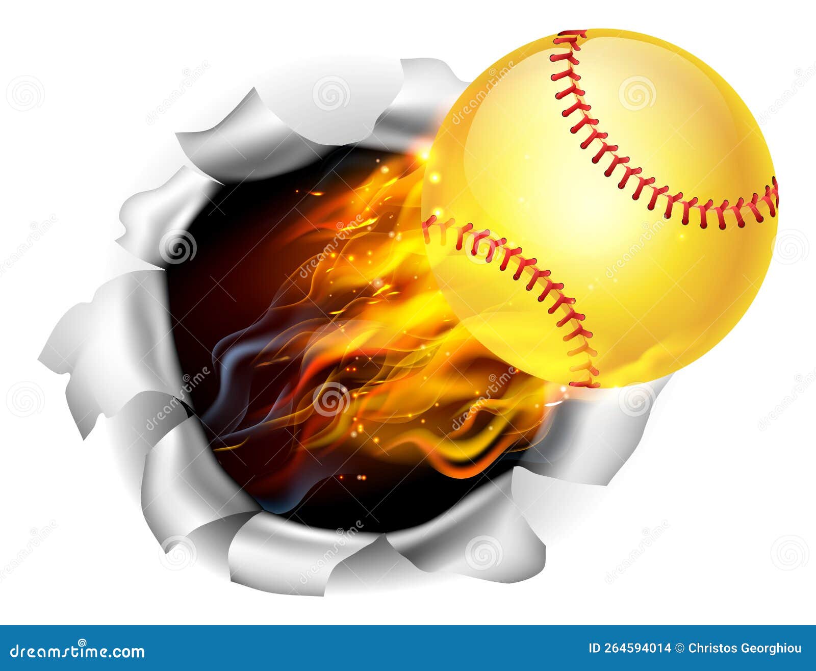 Softball Ball Flame Fire Breaking Background Stock Vector