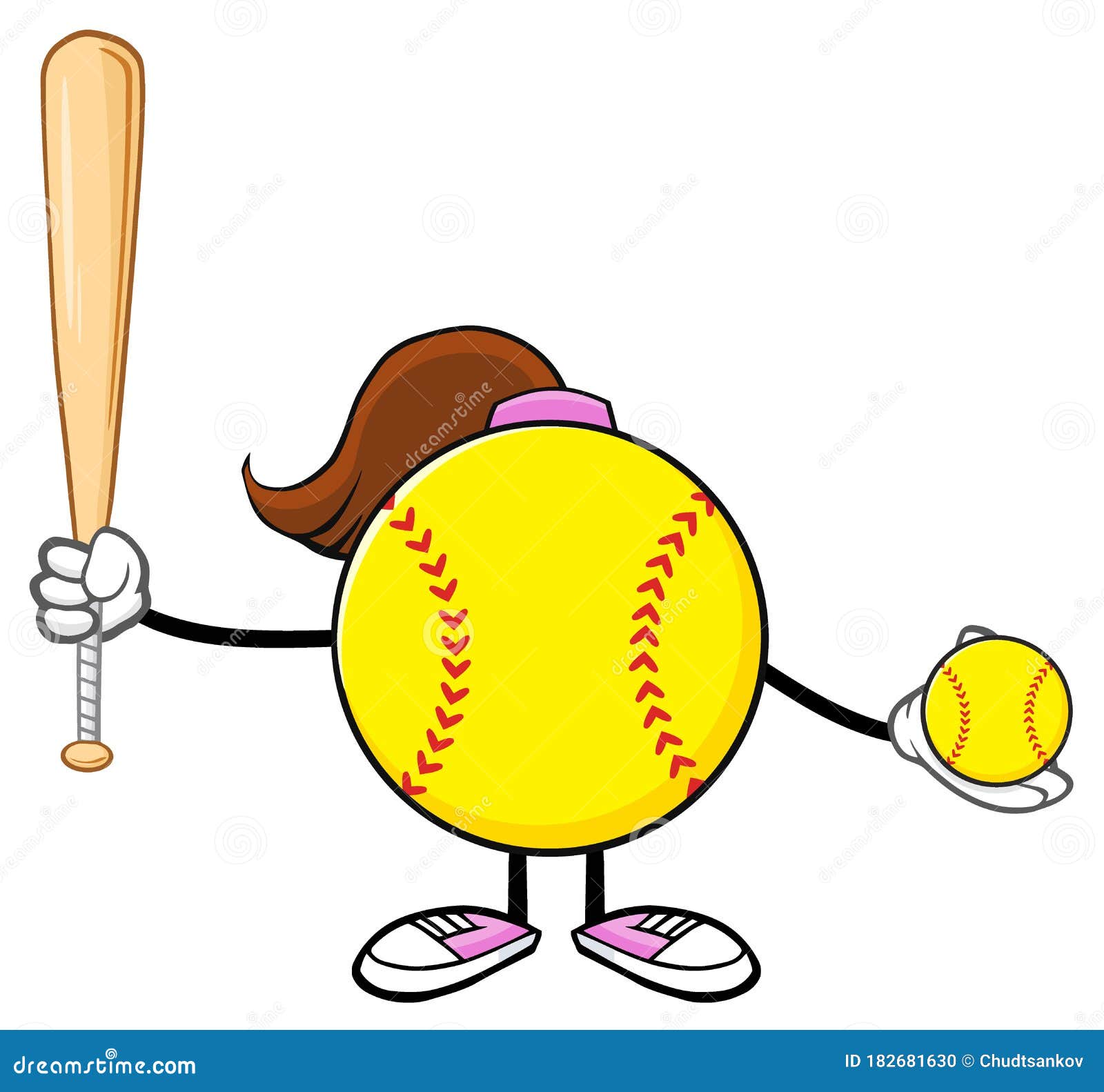 Softball Girl Faceless Cartoon Mascot Character Holding a Bat and Ball.  Stock Illustration - Illustration of fast, character: 182681630