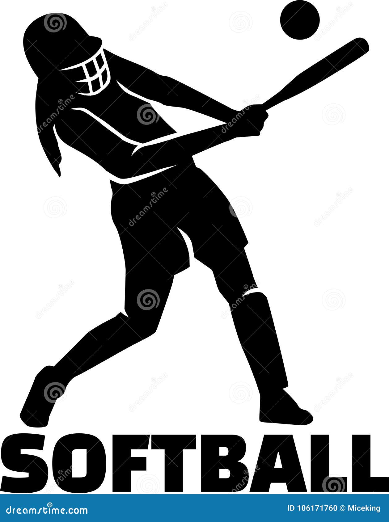 Softball Silhouette with Word Stock Vector Illustration of symbol