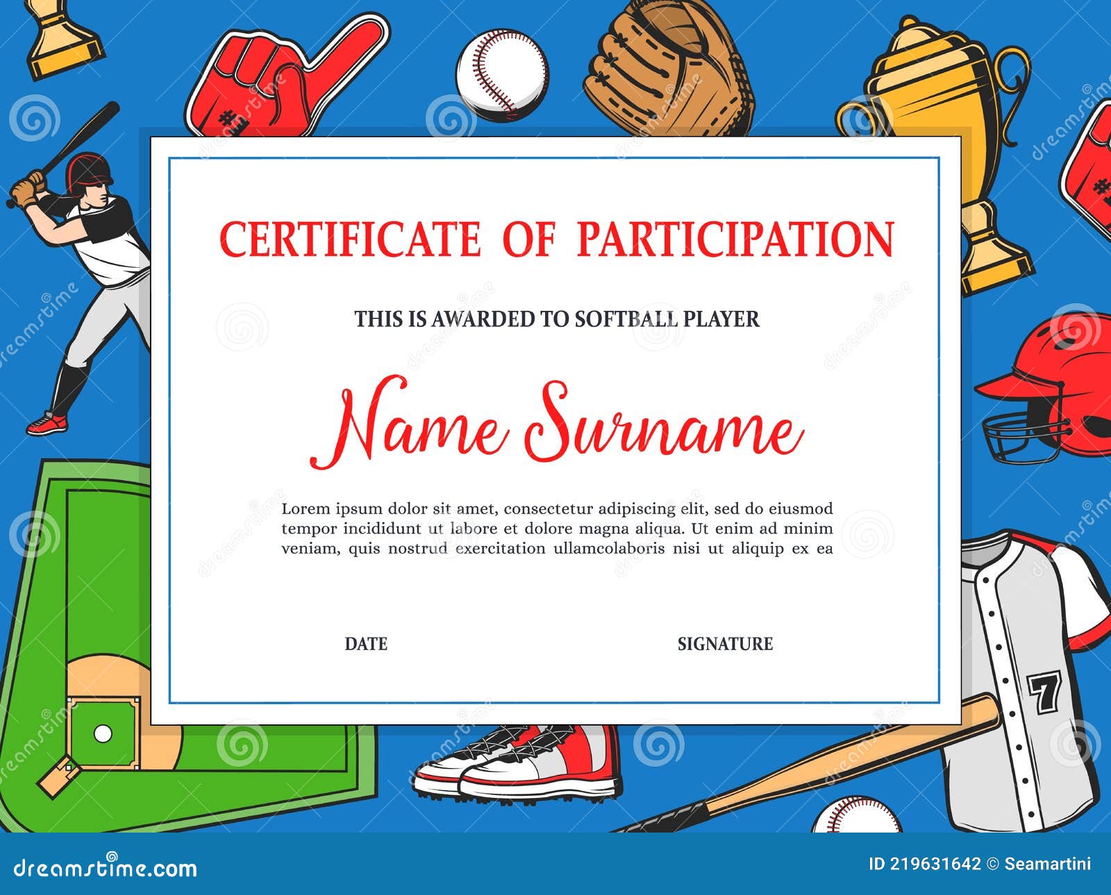 Softball Tournament Certificate of Participation Stock Vector In Free Softball Certificate Templates