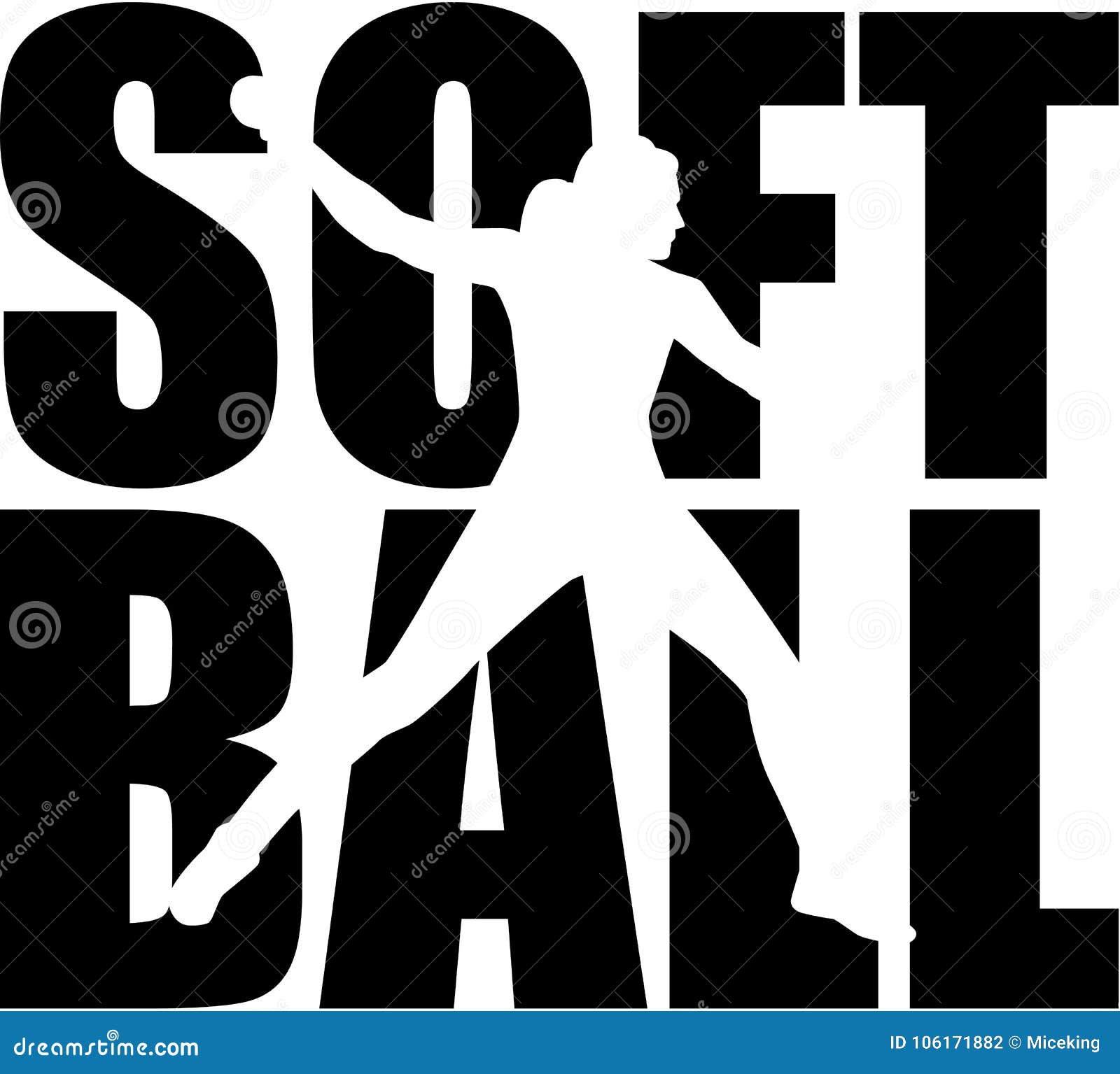 softball word with silhouette cutout