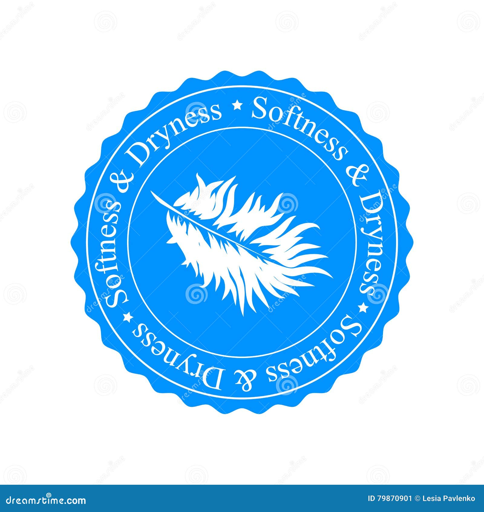 softness and dryness icon. white feather on blue background.