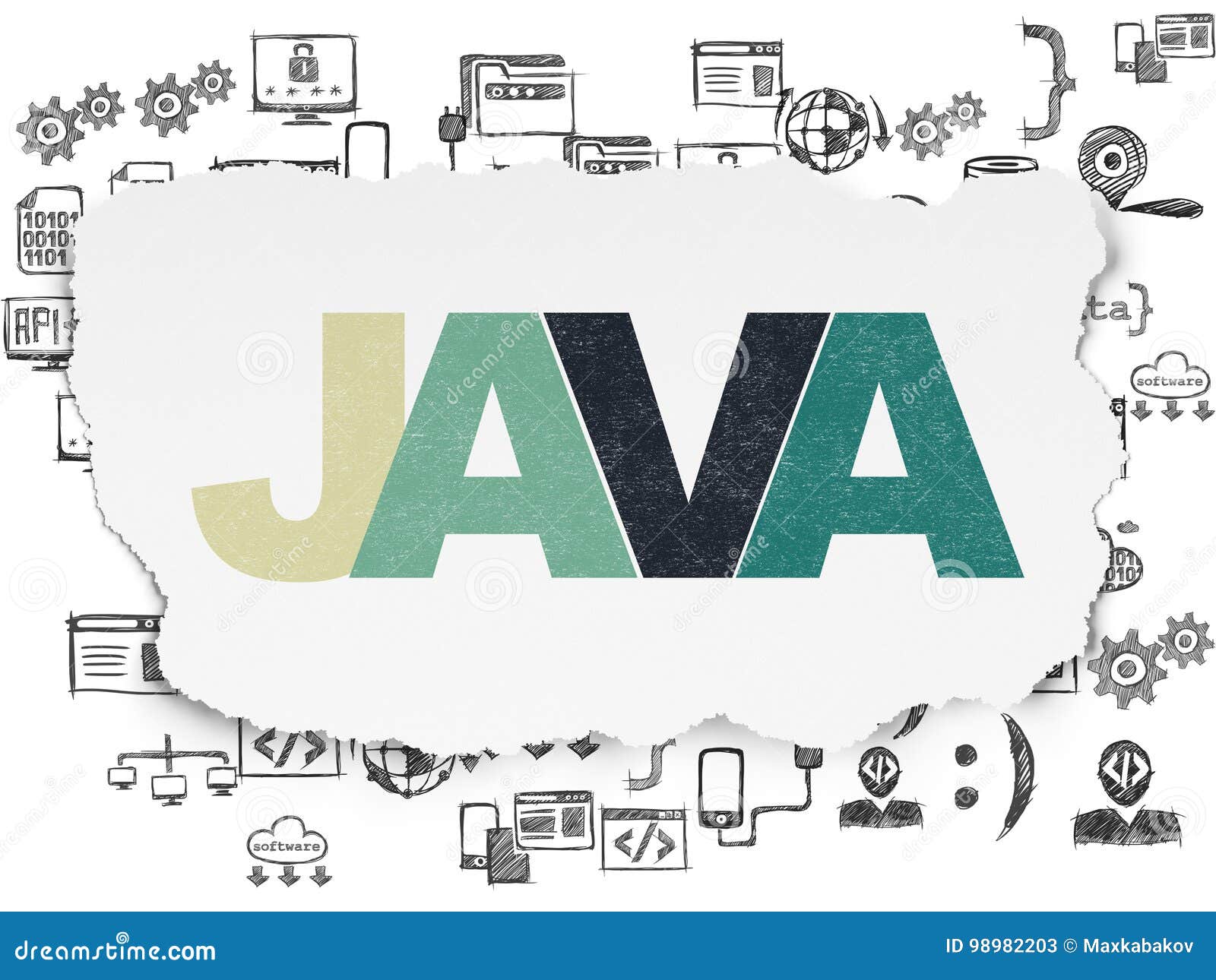 Software Concept: Java On Torn Paper Background Stock Illustration