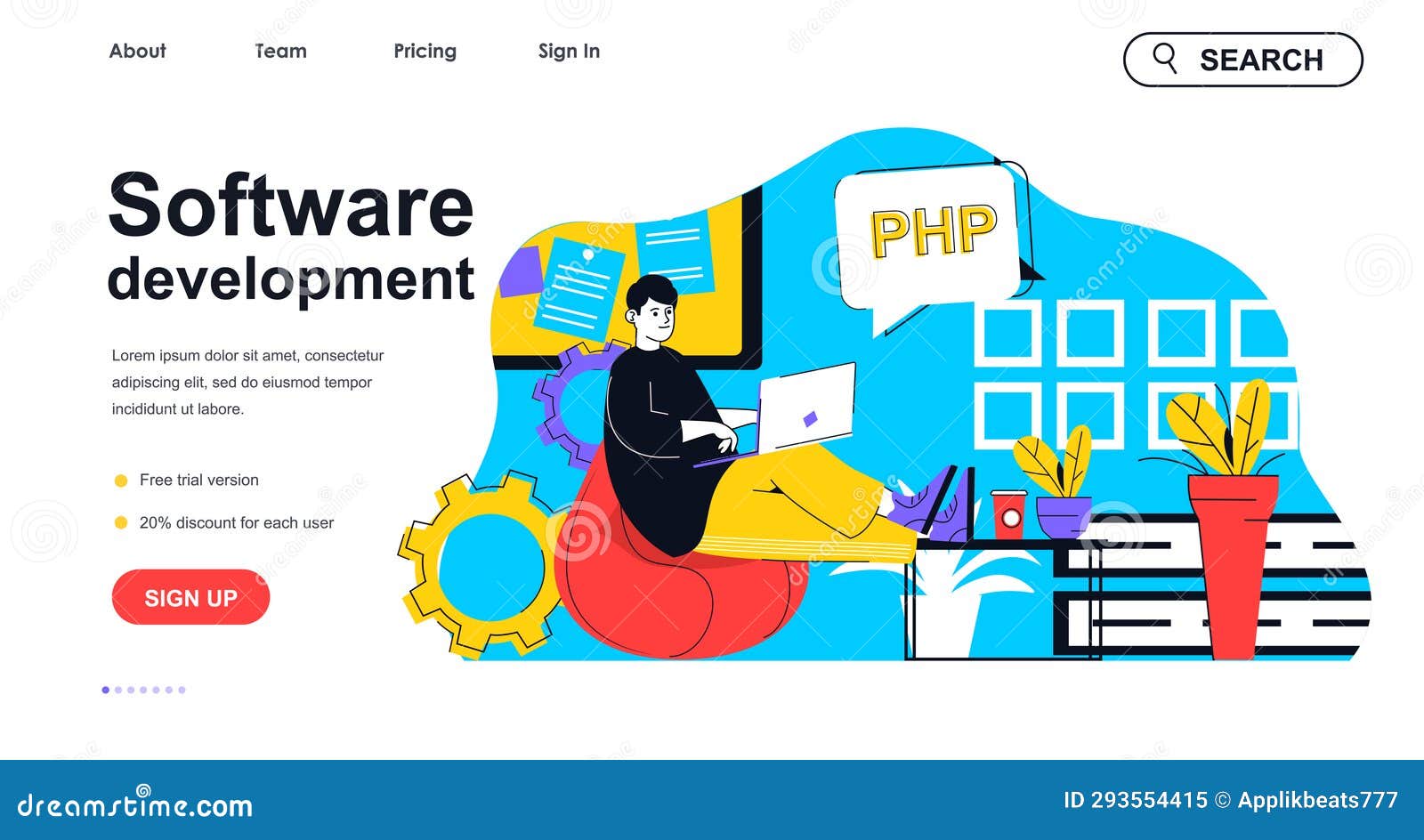 Software Development Concept for Landing Page Template. Programmer ...