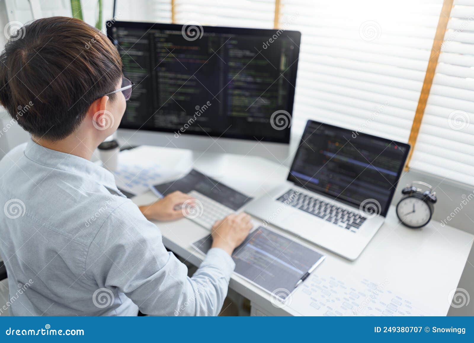 Software Development Concept, Male Programmer Typing Data Code and ...