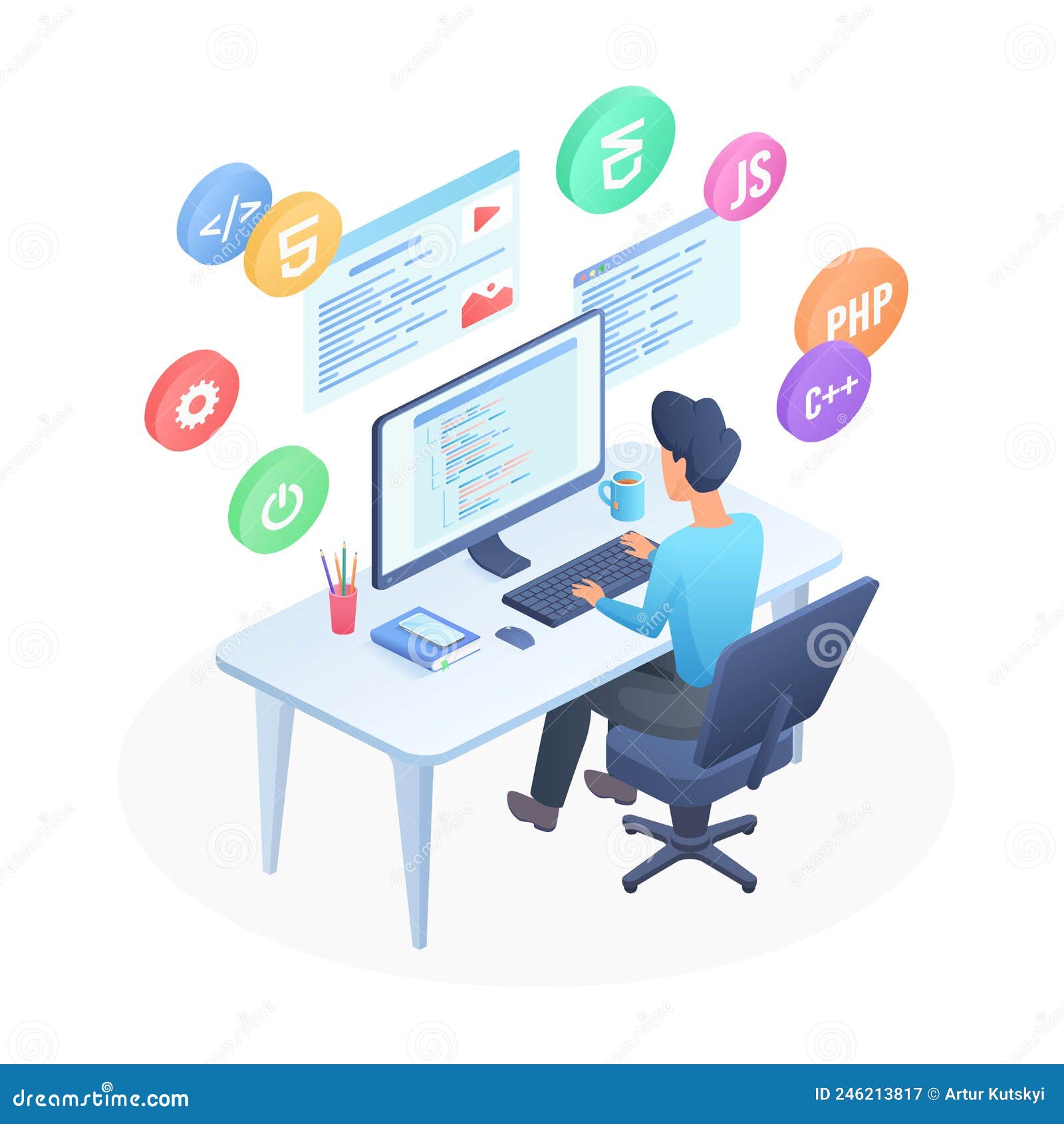 Software Engineer Developer Coding Computer Program Stock Vector ...