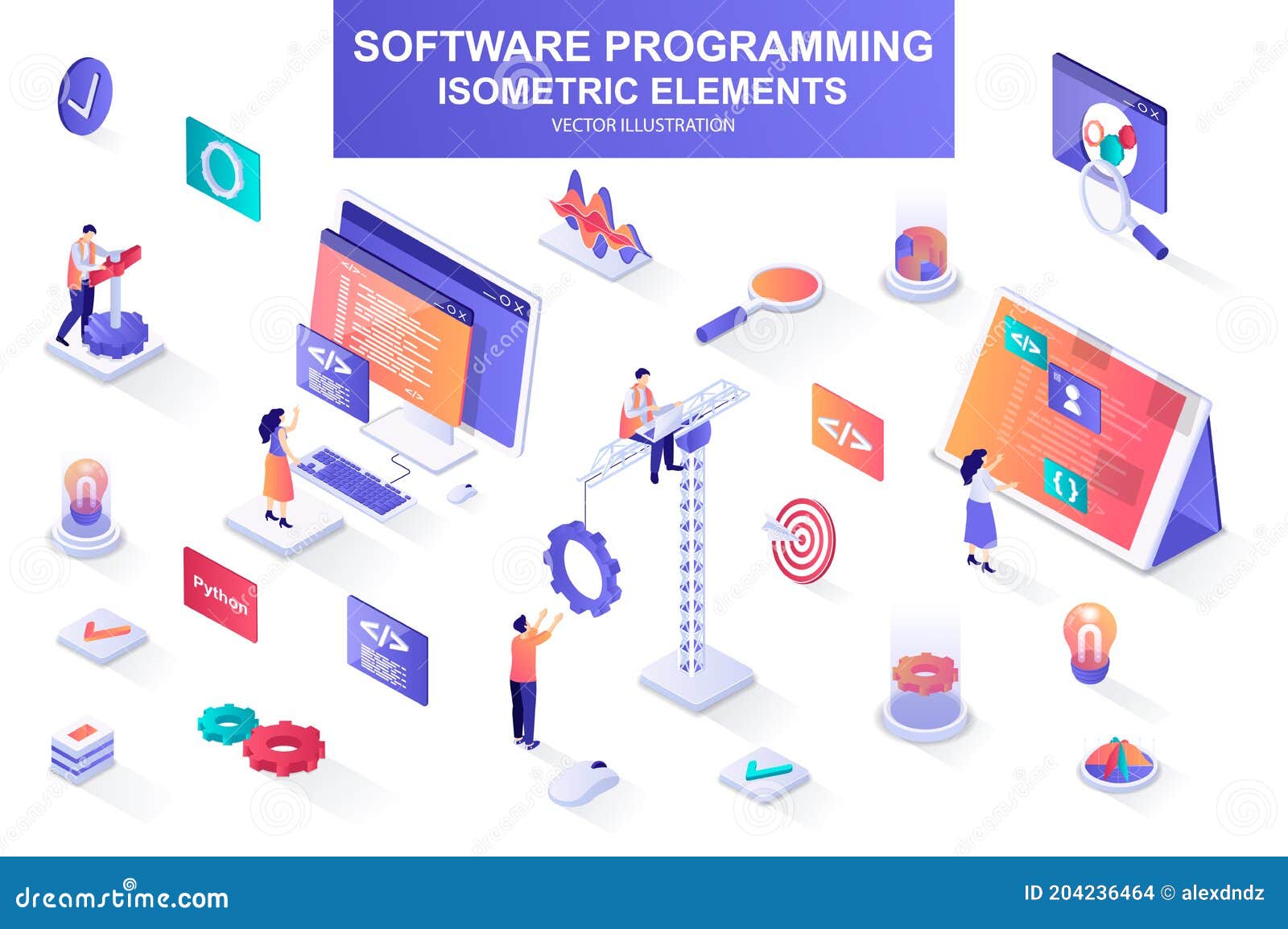 Software Programming Bundle of Isometric Elements. Program Languages ...