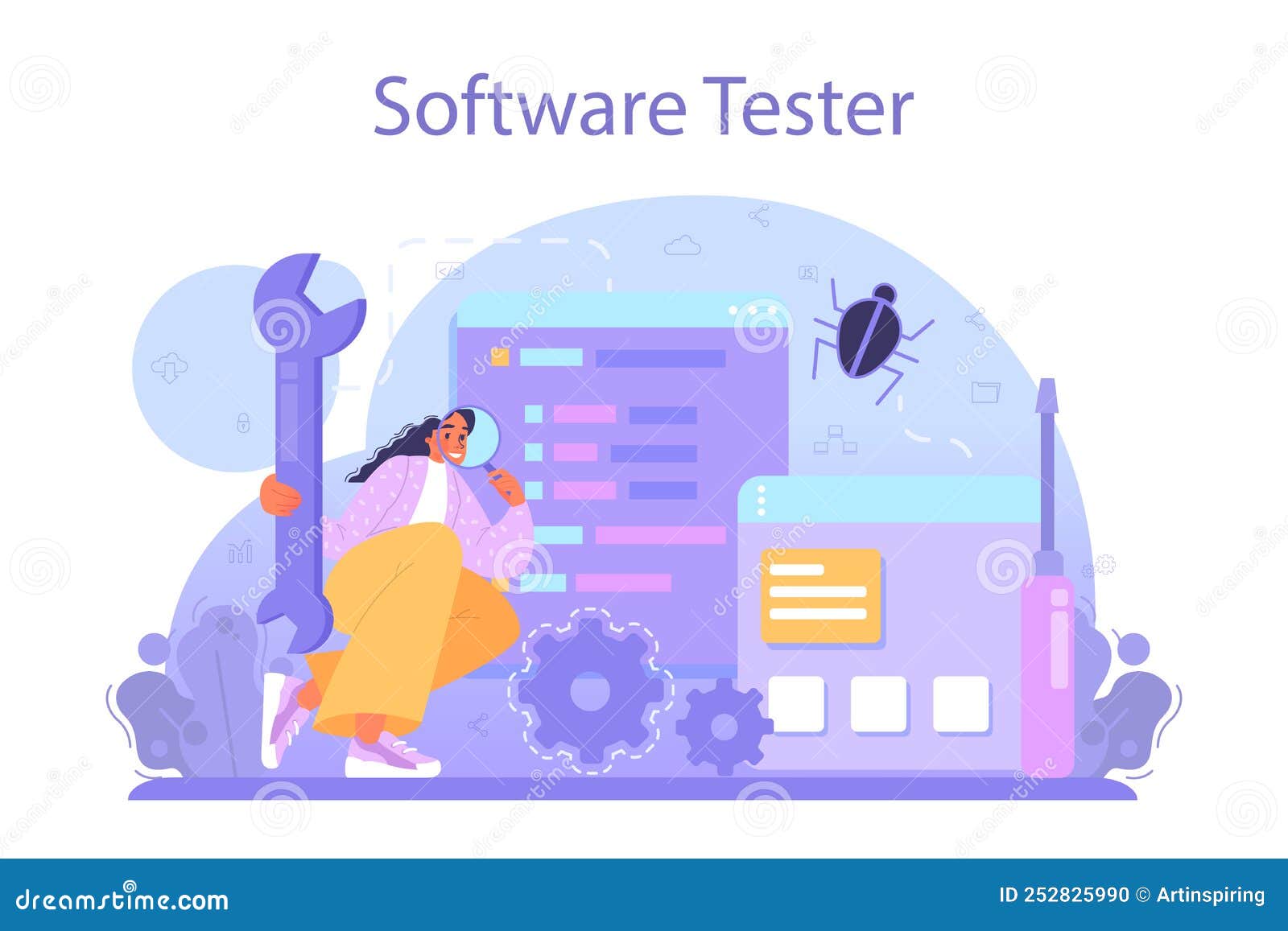 Software Tester Concept. Application or site Code Testing Stock
