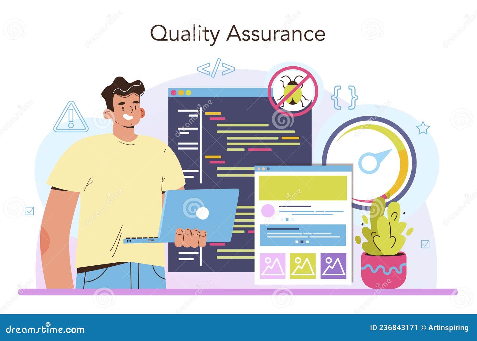Software Tester Concept. Application or site Code Testing Stock
