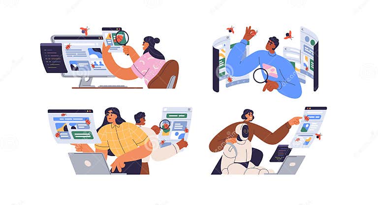 Software Testing Concept. Apps and Programs Testers Set Searching ...