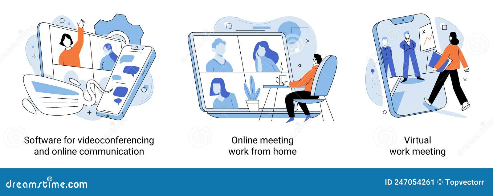 software for videoconferencing and online communication, work from home, virtual work meeting set