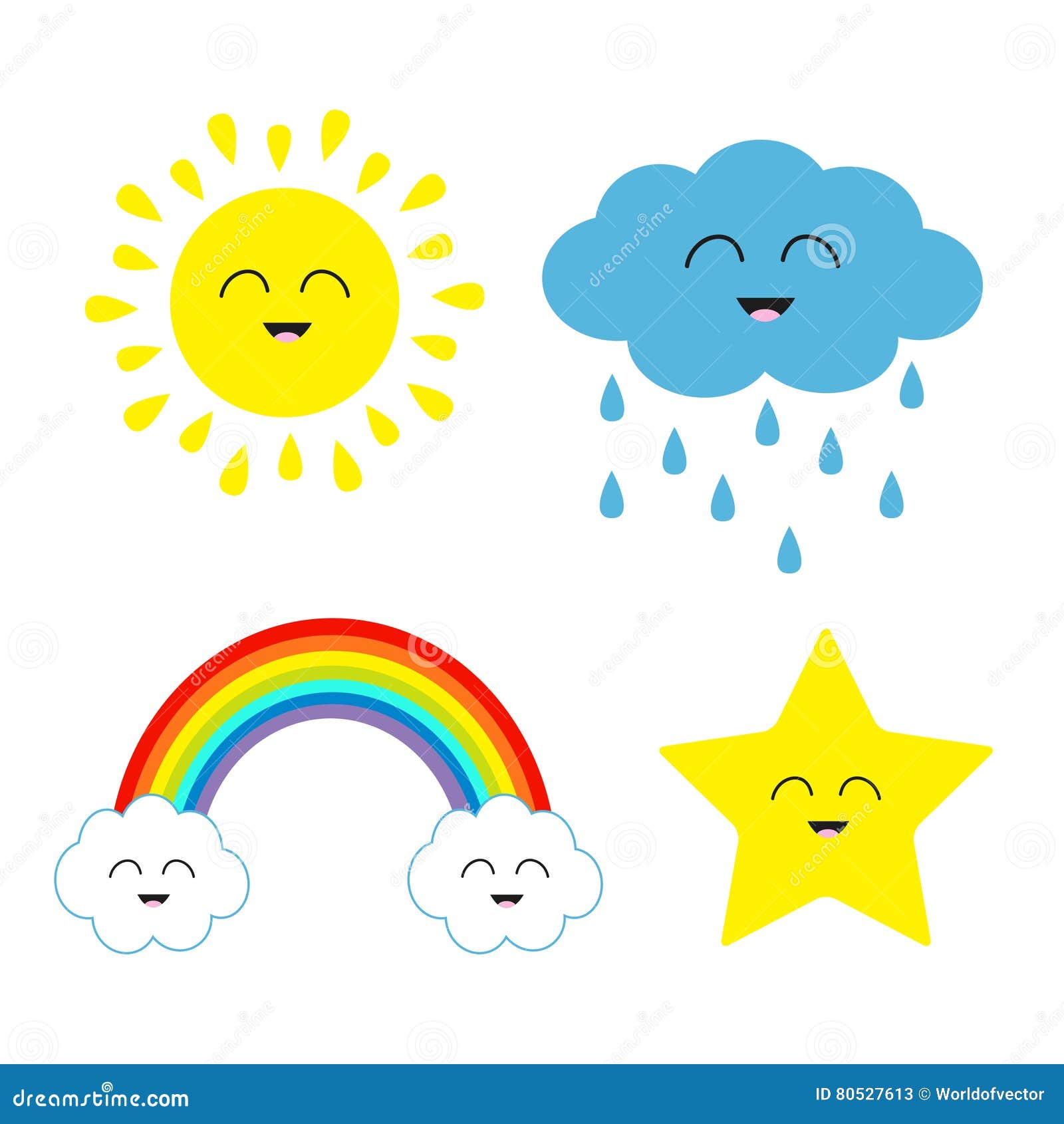 Kawaii guarda-chuva estrela nuvem sol cartoon ilustração vetorial