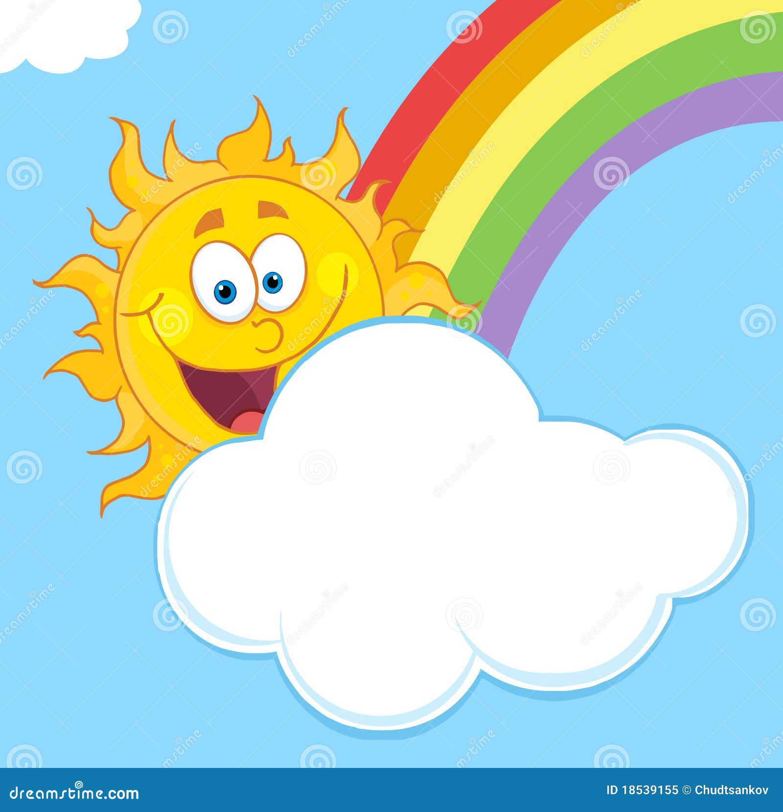 Sol Feliz Con Una Nube Y Un Arco Iris En Un Cielo Azul Ilustración Del