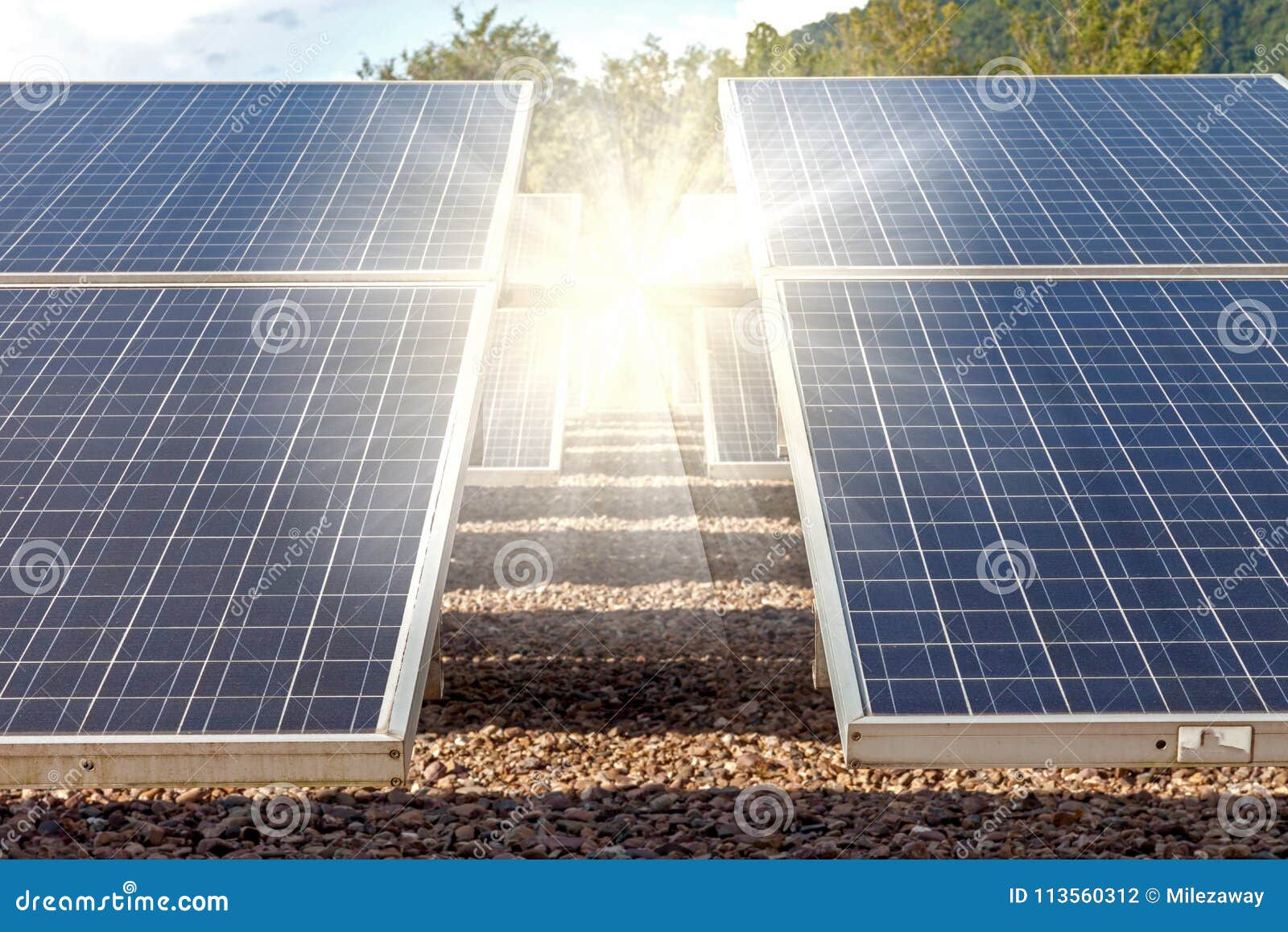Solar Cell Panel With Strong Light Stock Photo Image of roof, green 113560312