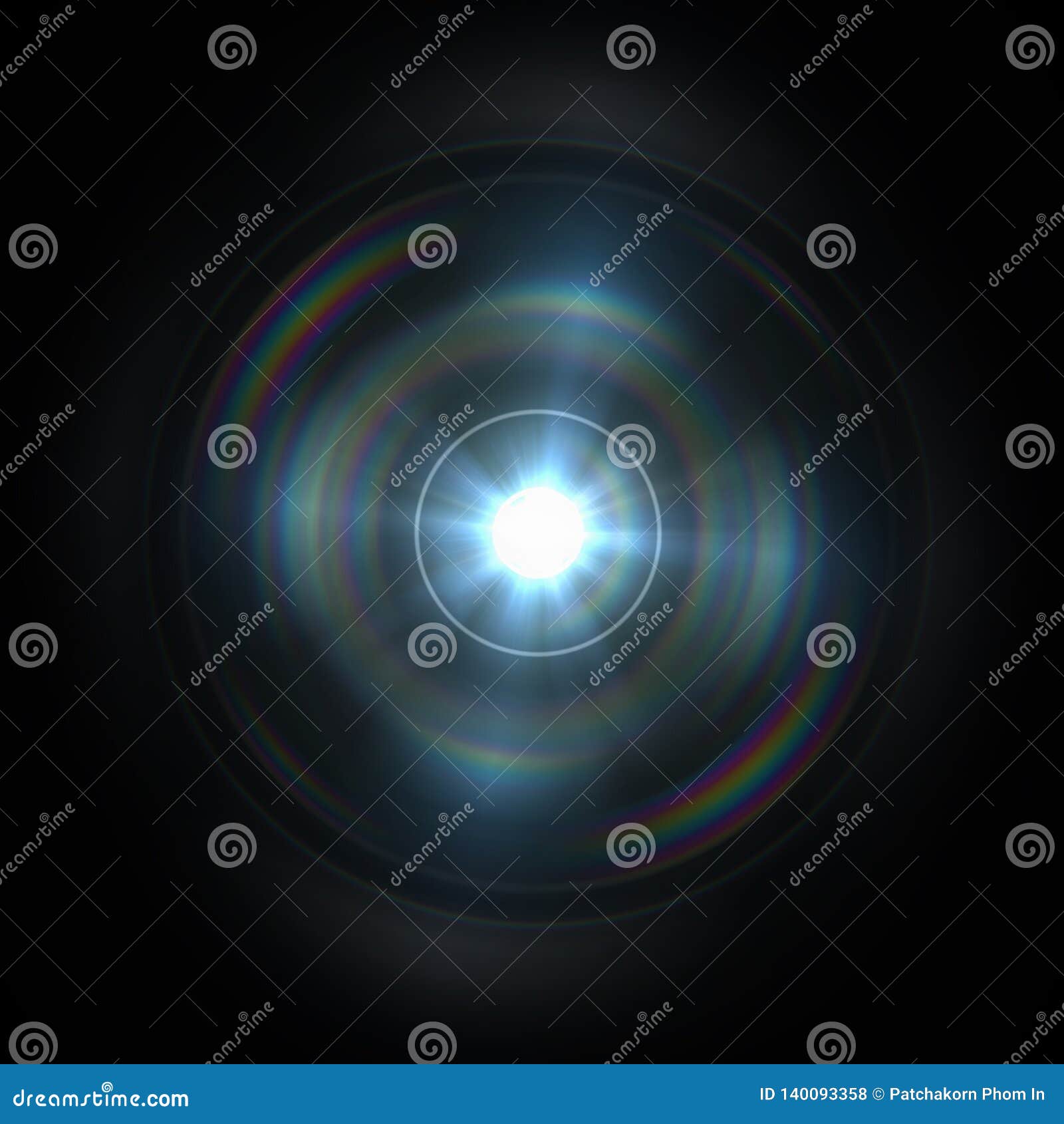 Lens Flare Light Special Effect on Black Background Stock Illustration