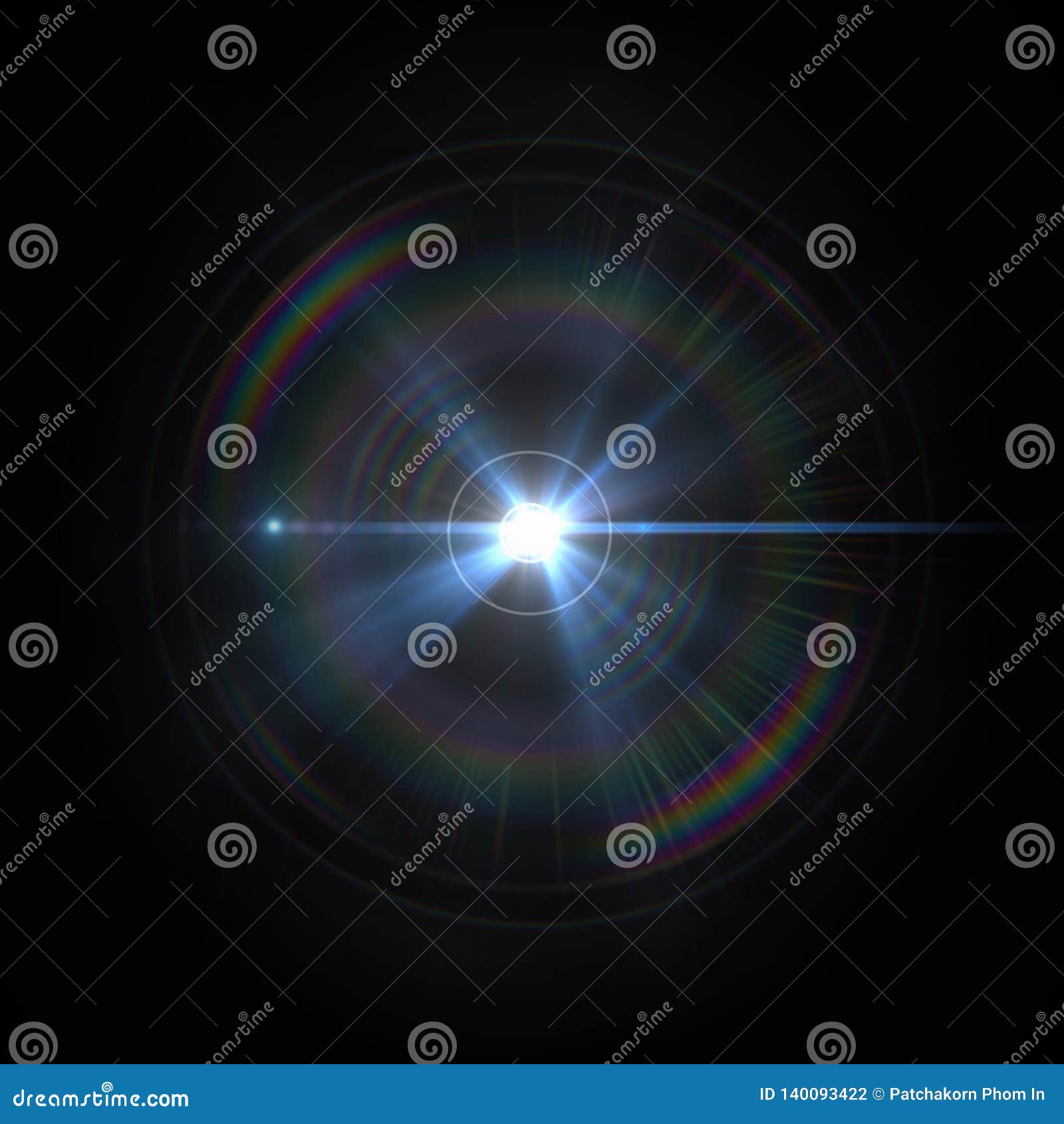 Lens Flare Light Special Effect on Black Background Stock Illustration