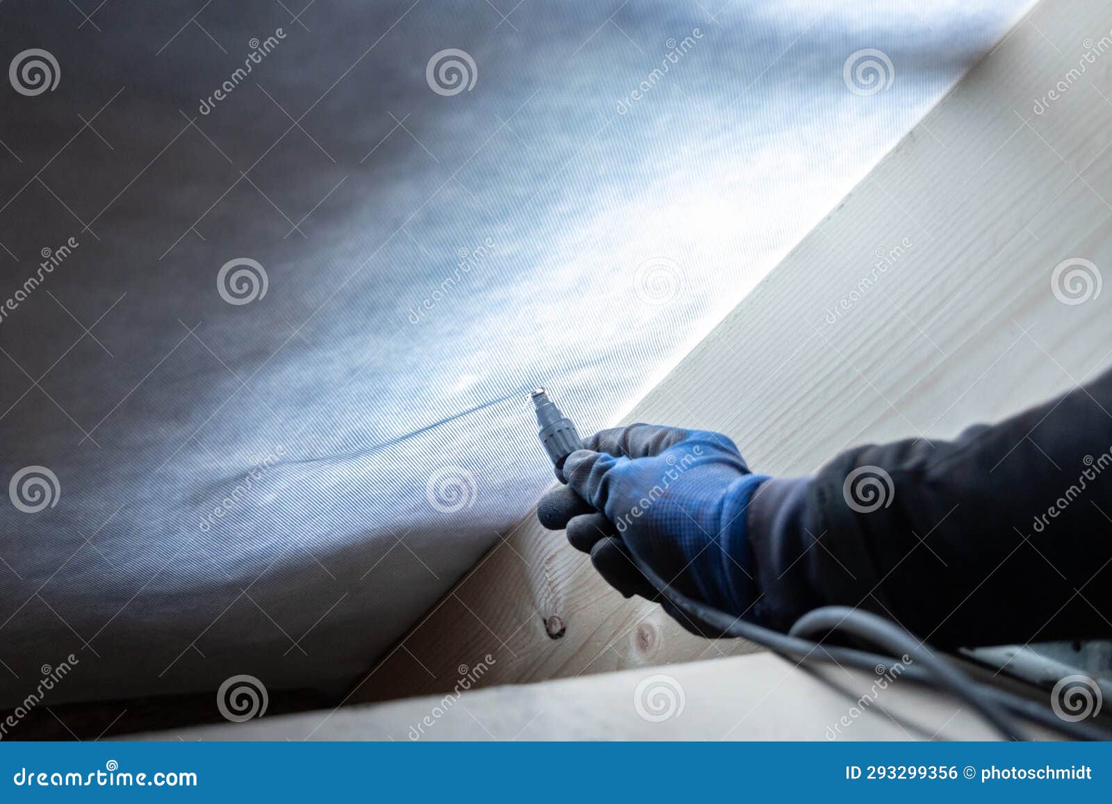 A Solar Panel Cable is Installed Inside the Roof Structure Stock Photo