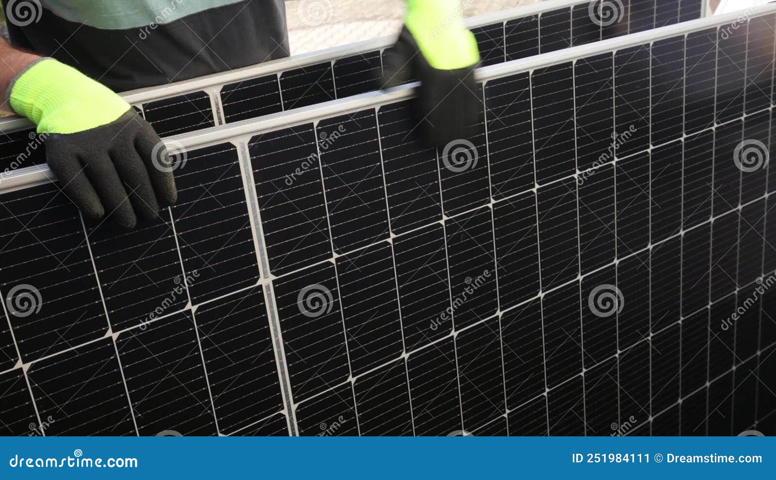 Solar Panel Close Up in the Hands of a Worker .Fitting and Installation