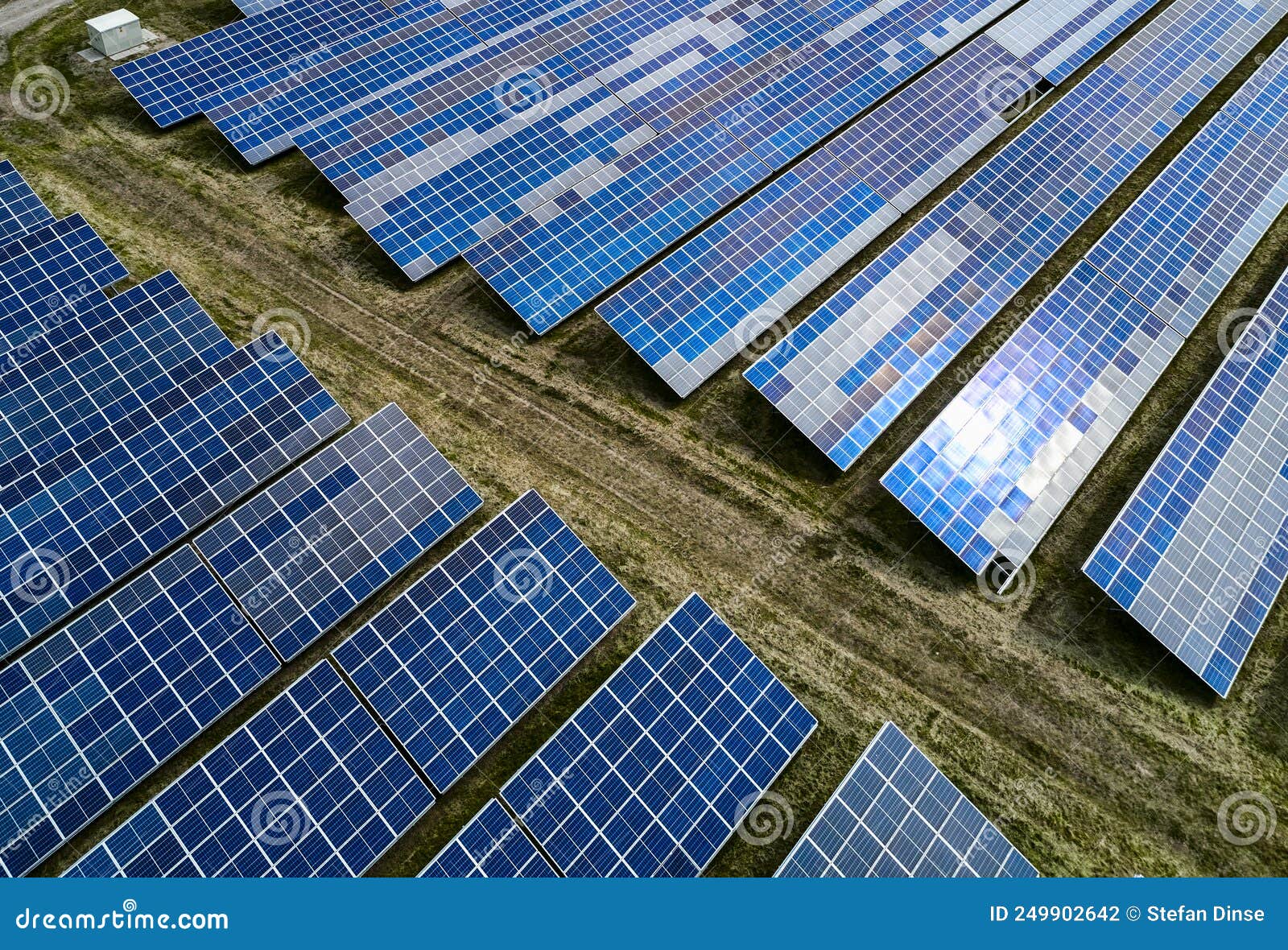 Solar Panel Field at Work with Sun Reflection Stock Photo Image of
