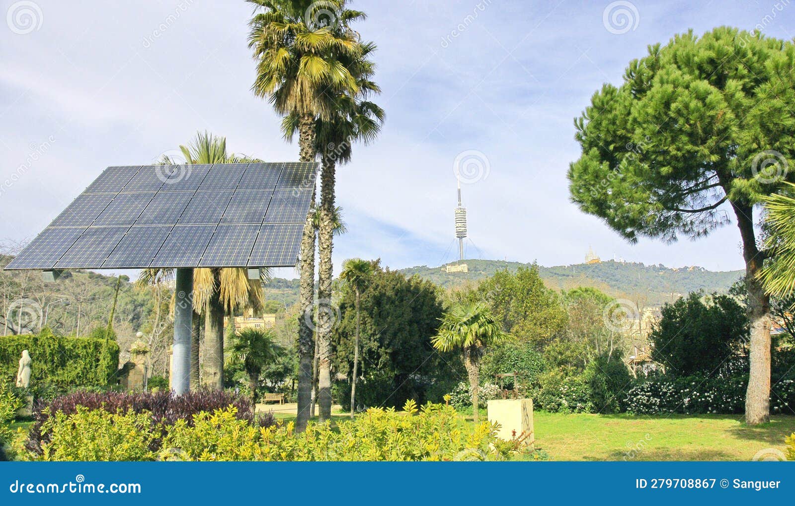 solar panel in the gardens of can sentmenat in barcelona