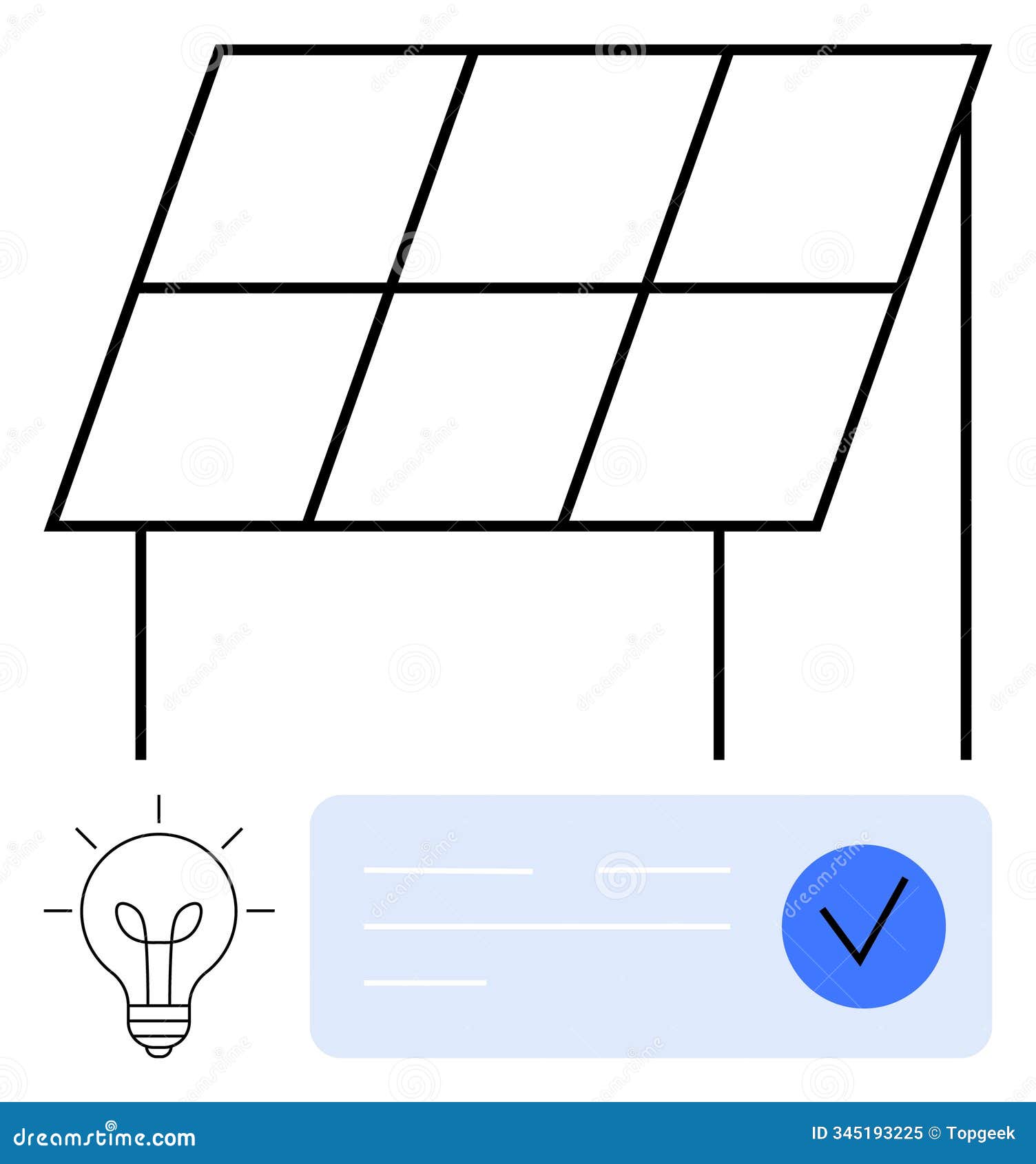 solar panel with light bulb and checkmark for renewable energy and sustainability 