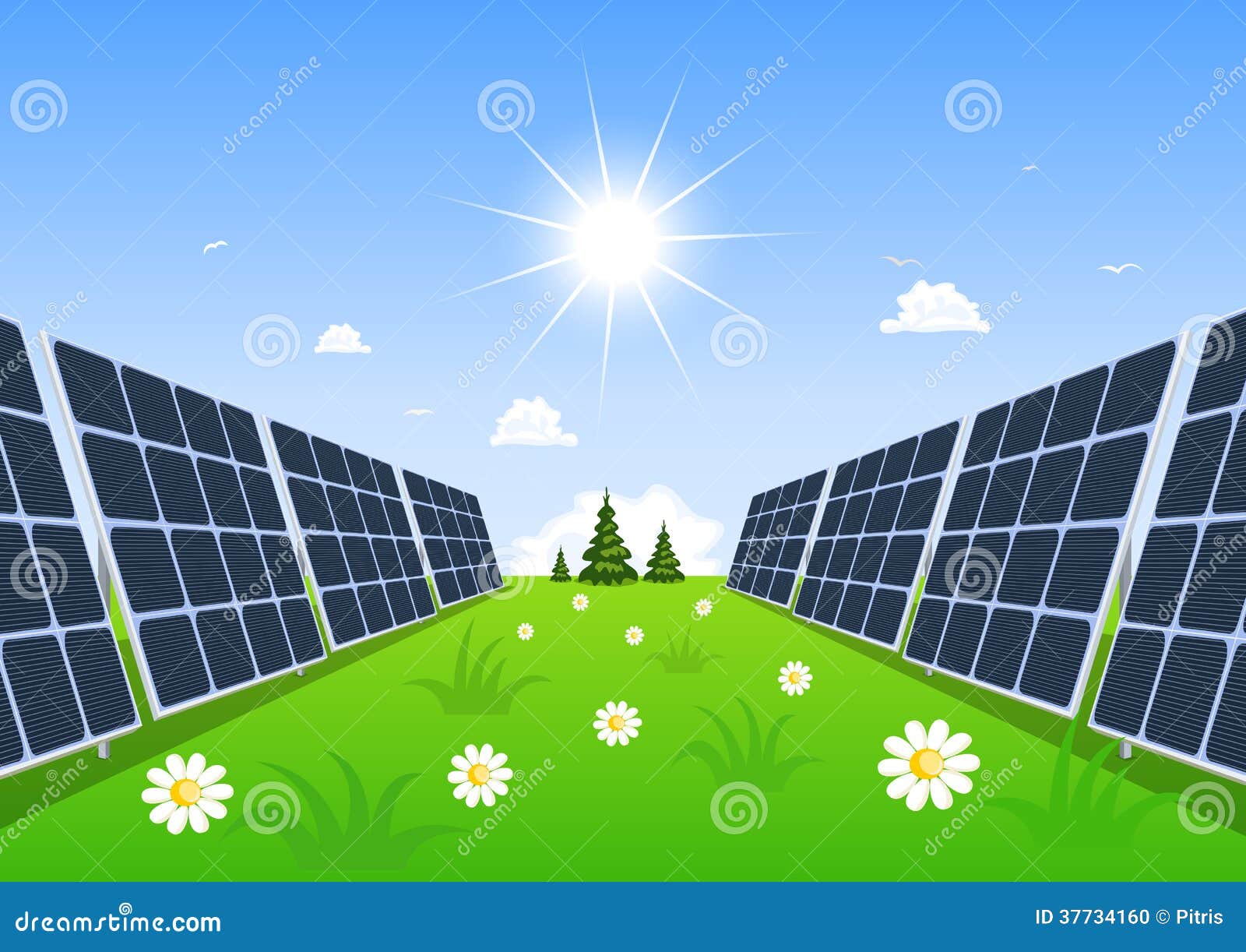 Solar Panel Produces Green Energy from the Sun. Stock Vector Illustration of heat, blue 37734160