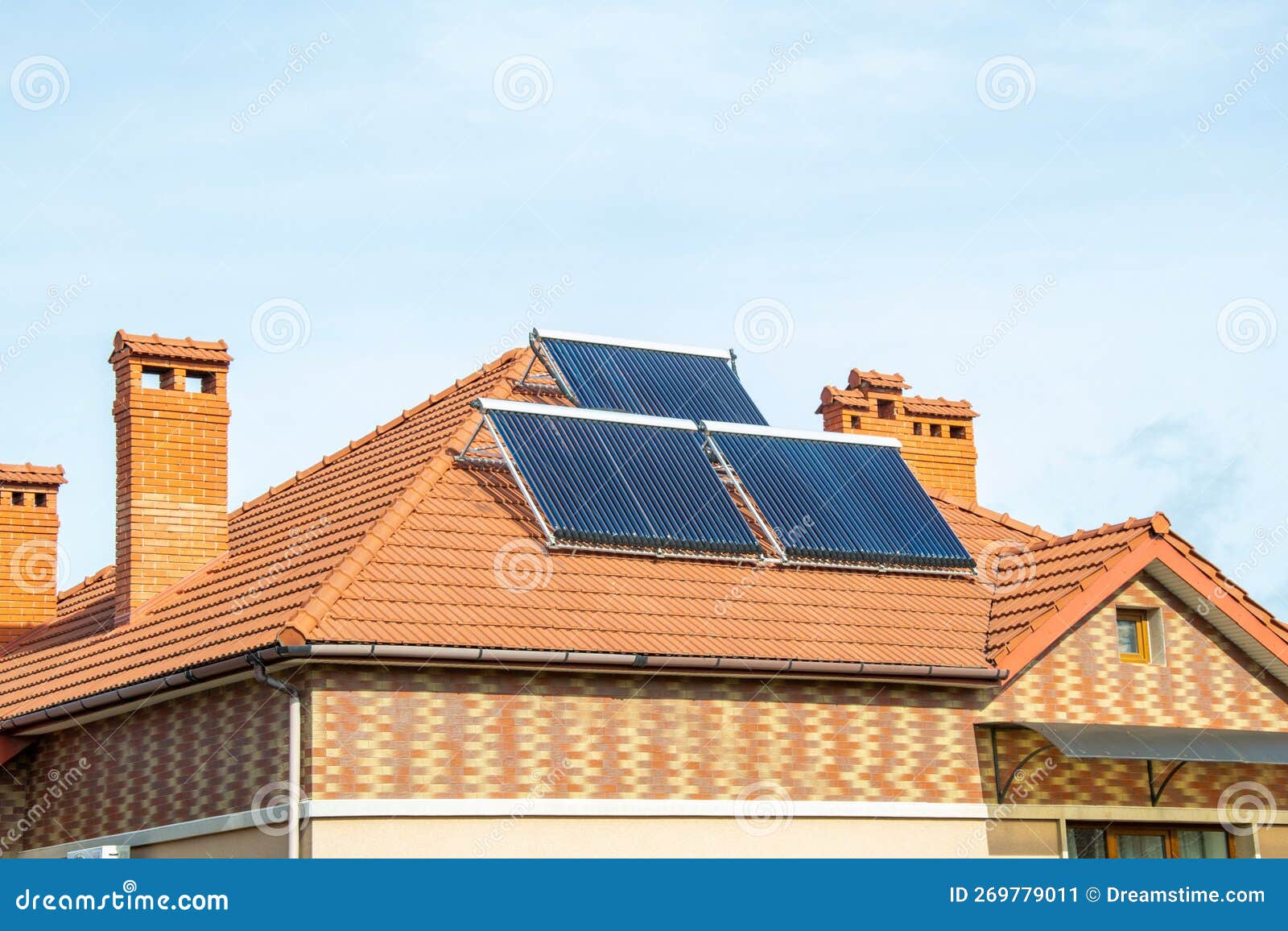 Solar Panel on the Roof of the House. Solar Electricity Stock Image Image of window, brick