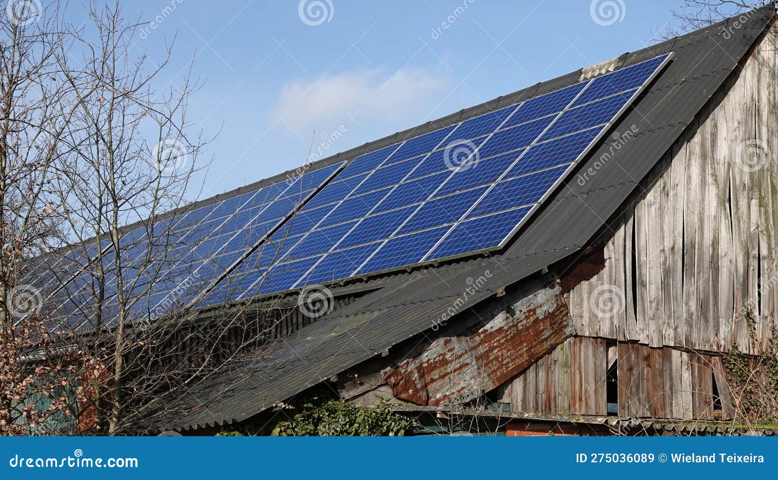 Solar panels on a barn stock image. Image of environment 275036089