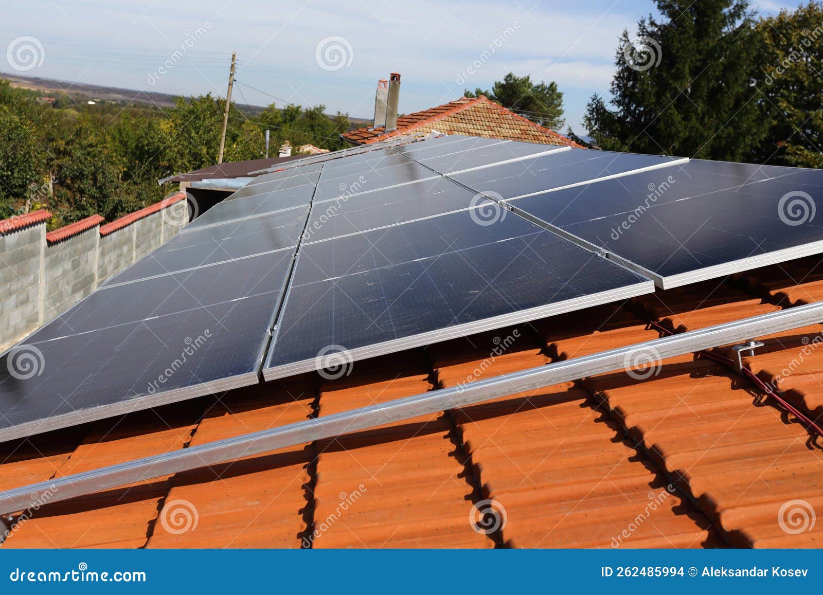 Solar panels on roof stock photo. Image of electricity 262485994