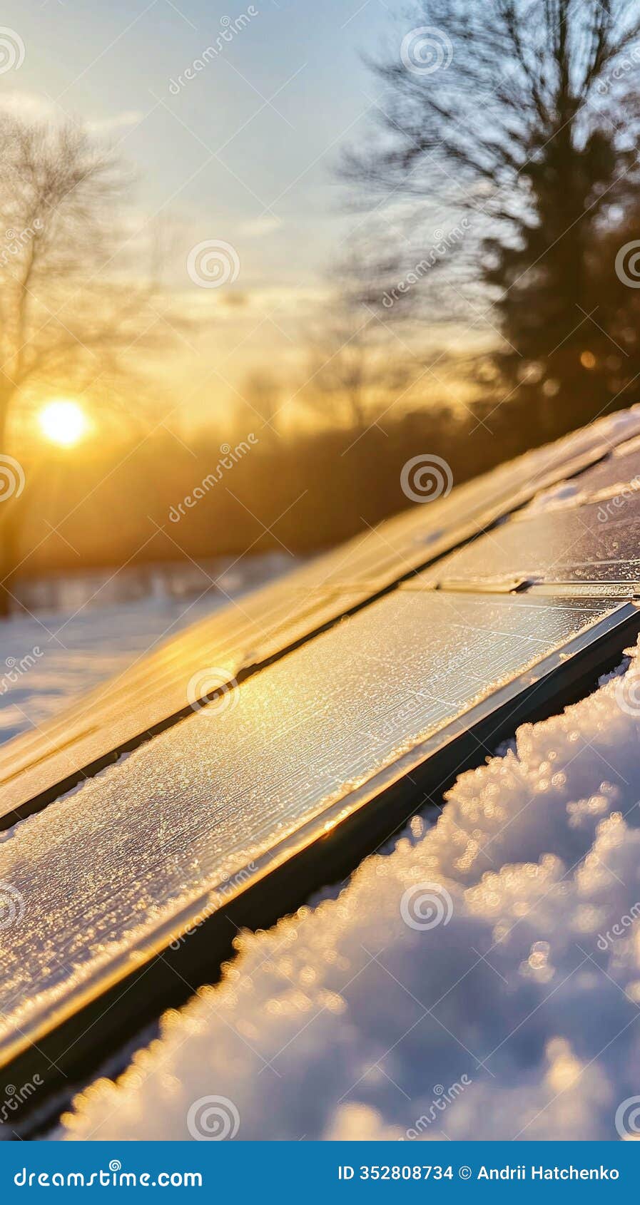 solar panels covered in a light dusting of snow under a clear crisp winter sky