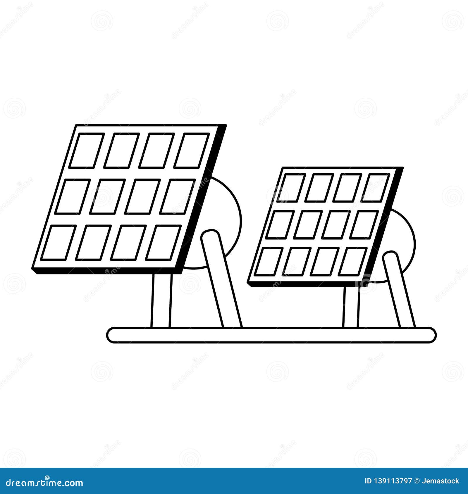 Solar Panels Electric Energy Black and White Stock Vector