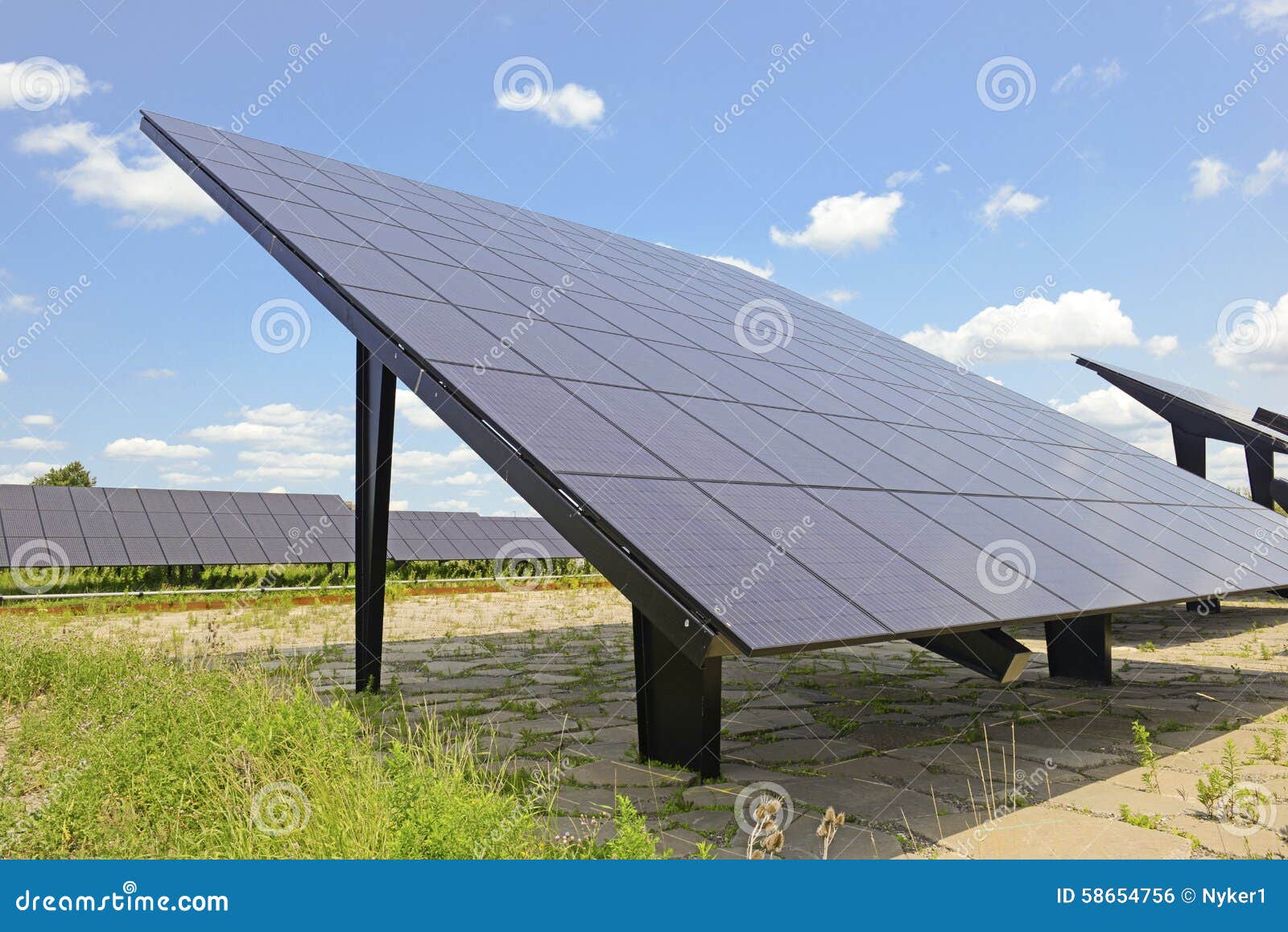 Solar Panels in Field with Blue Sky Stock Photo Image of clean