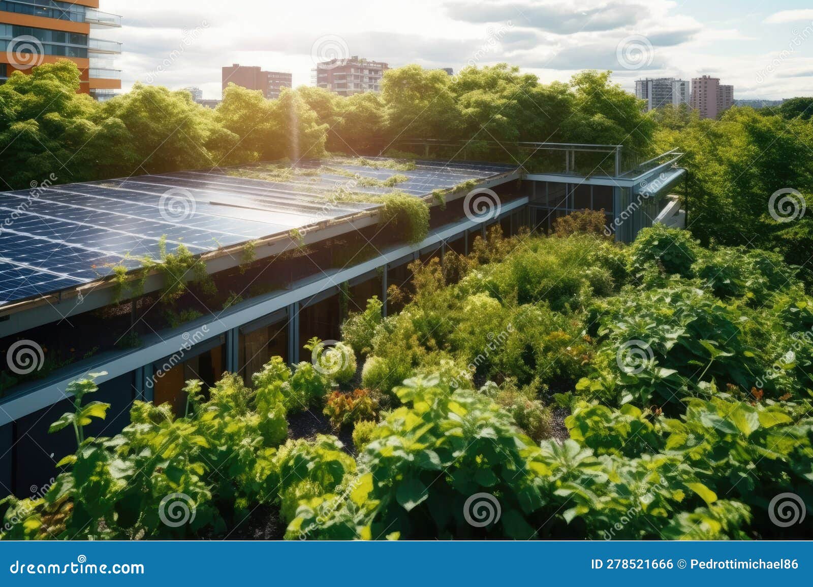 Solar Panels on Green Roof stock photo. Image of plants 278521666