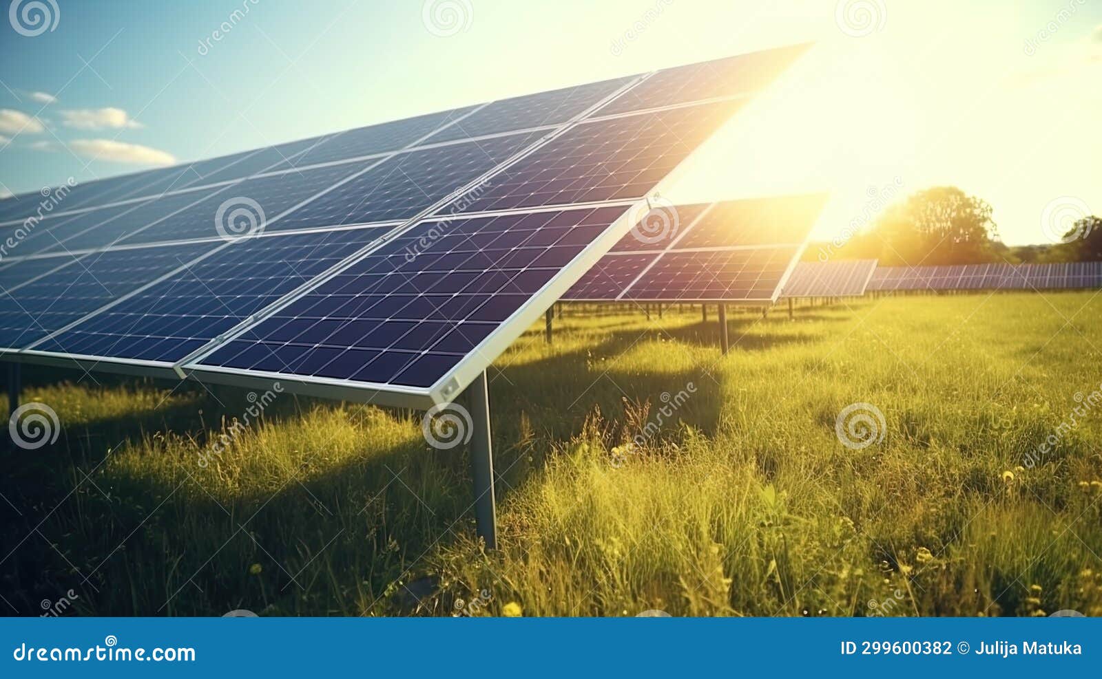 Solar Panels Installed on the Field Create a Harmonious Combination